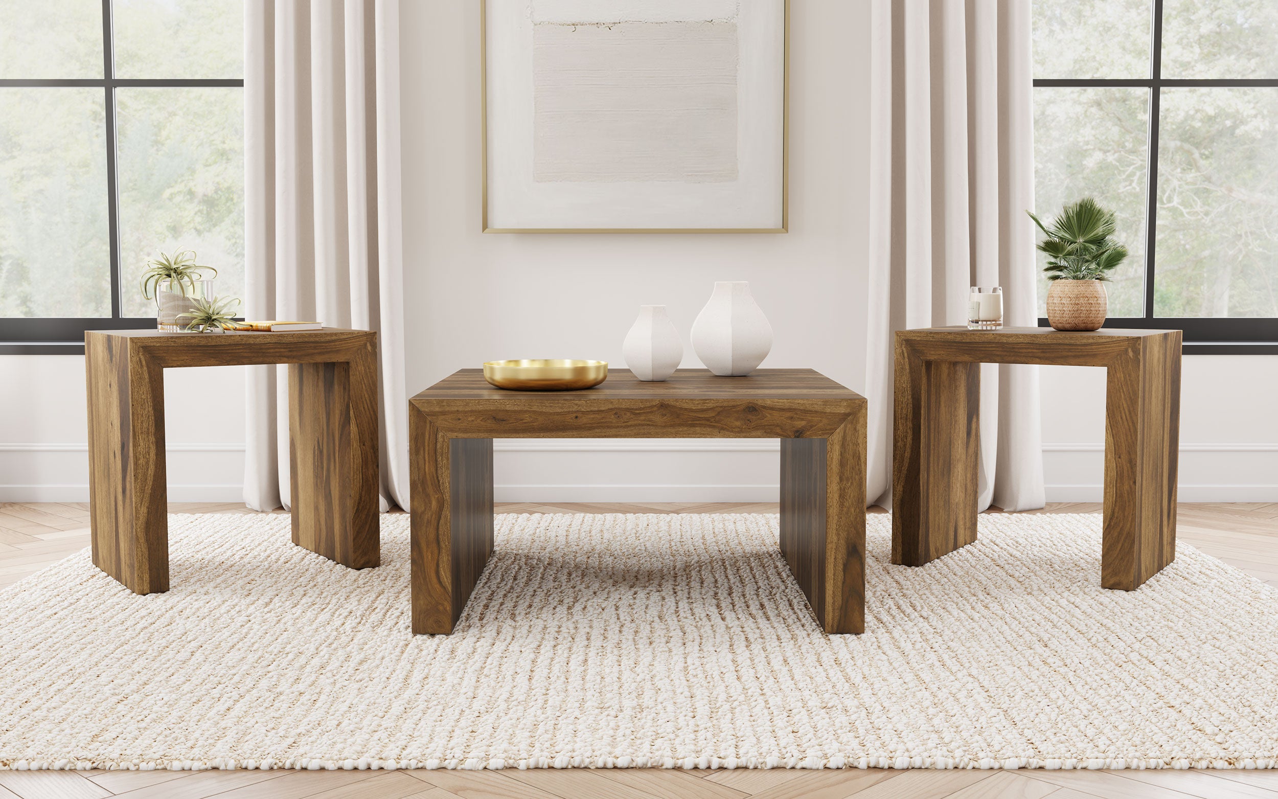 Odilia 3-piece Solid Wood Coffee and End Table Set Auburn — view 1