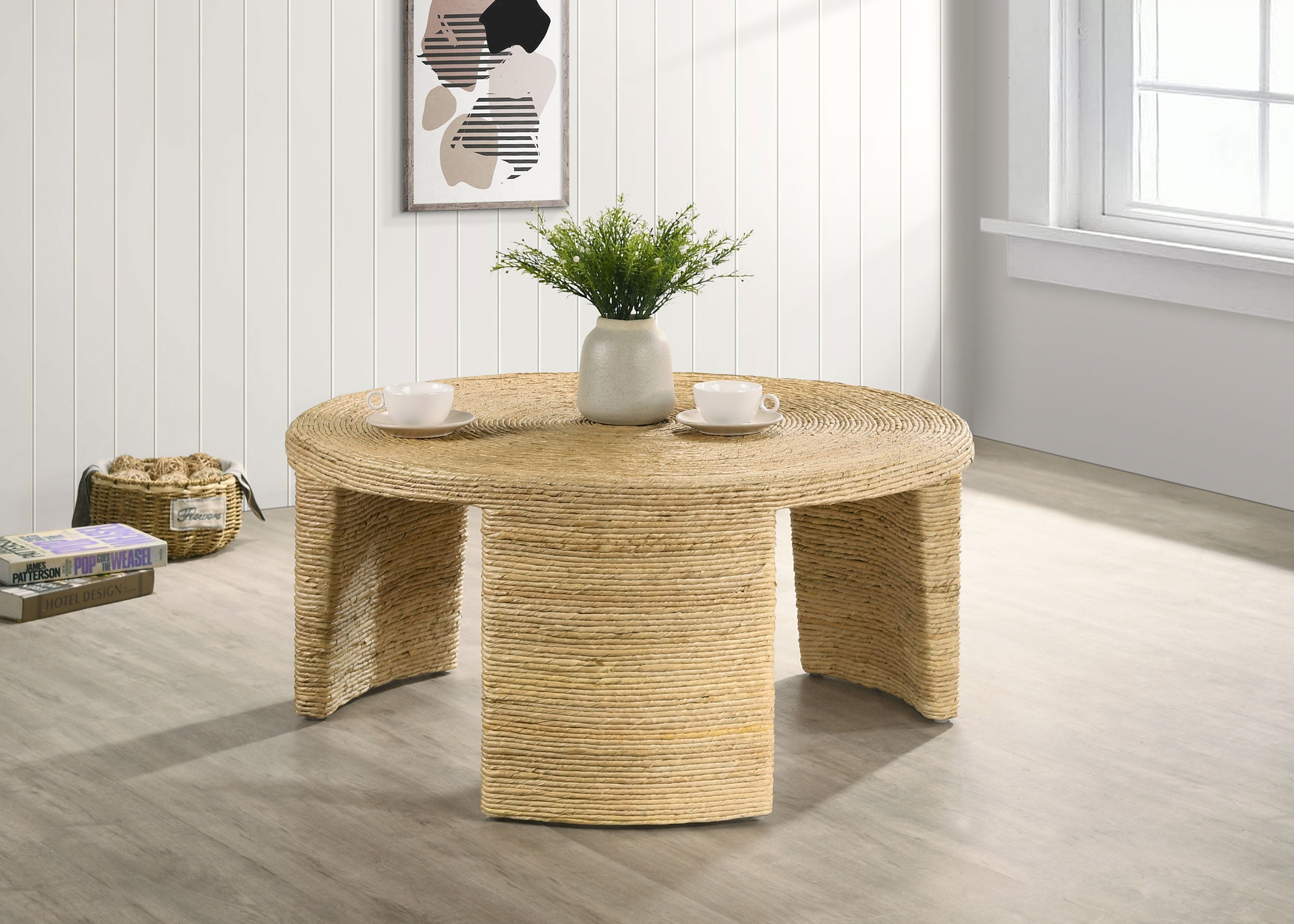 Artina Woven Rattan Round Coffee Table Natural Brown — view 2