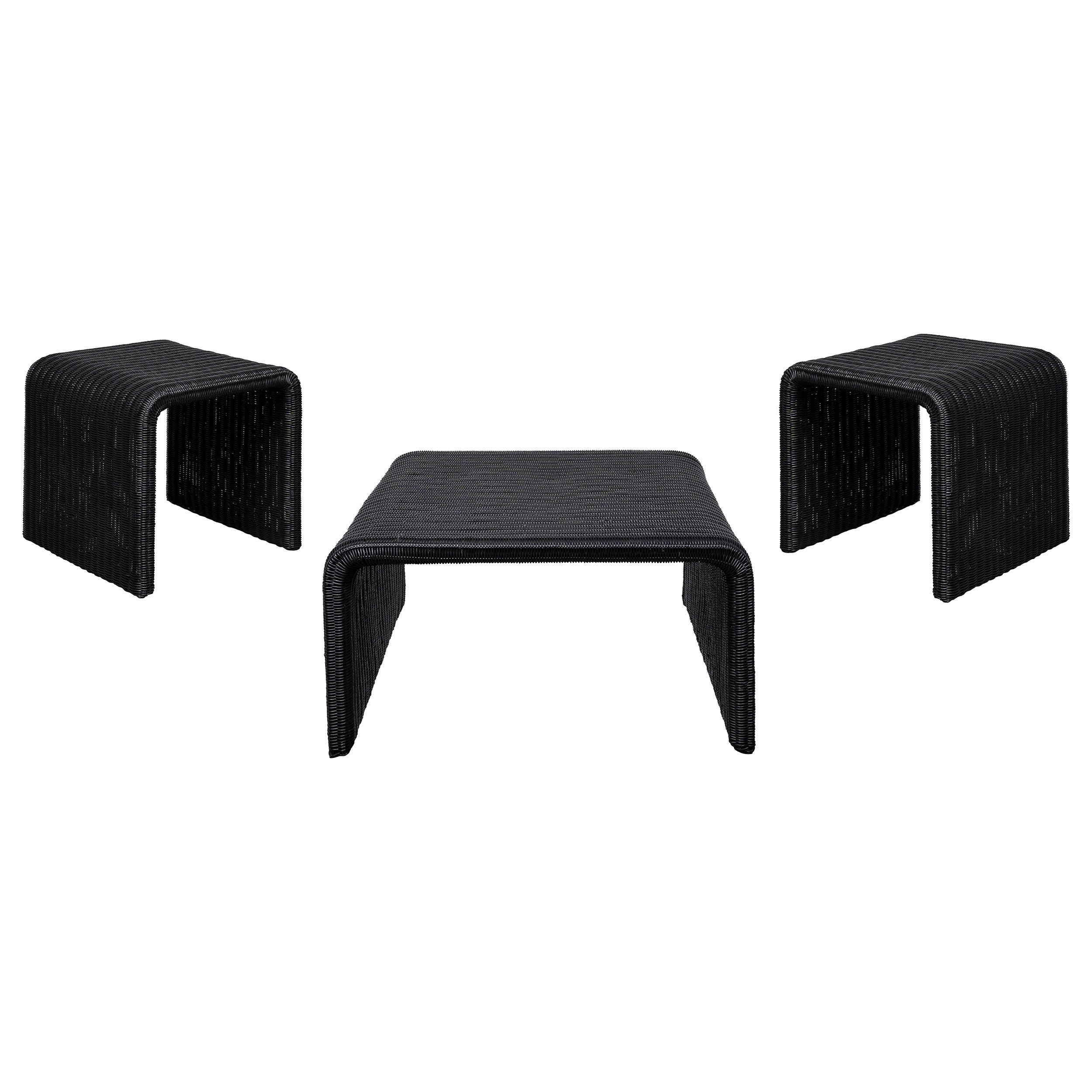 Cahya 3-piece Rattan Coffee and End Table Set Black — view 2