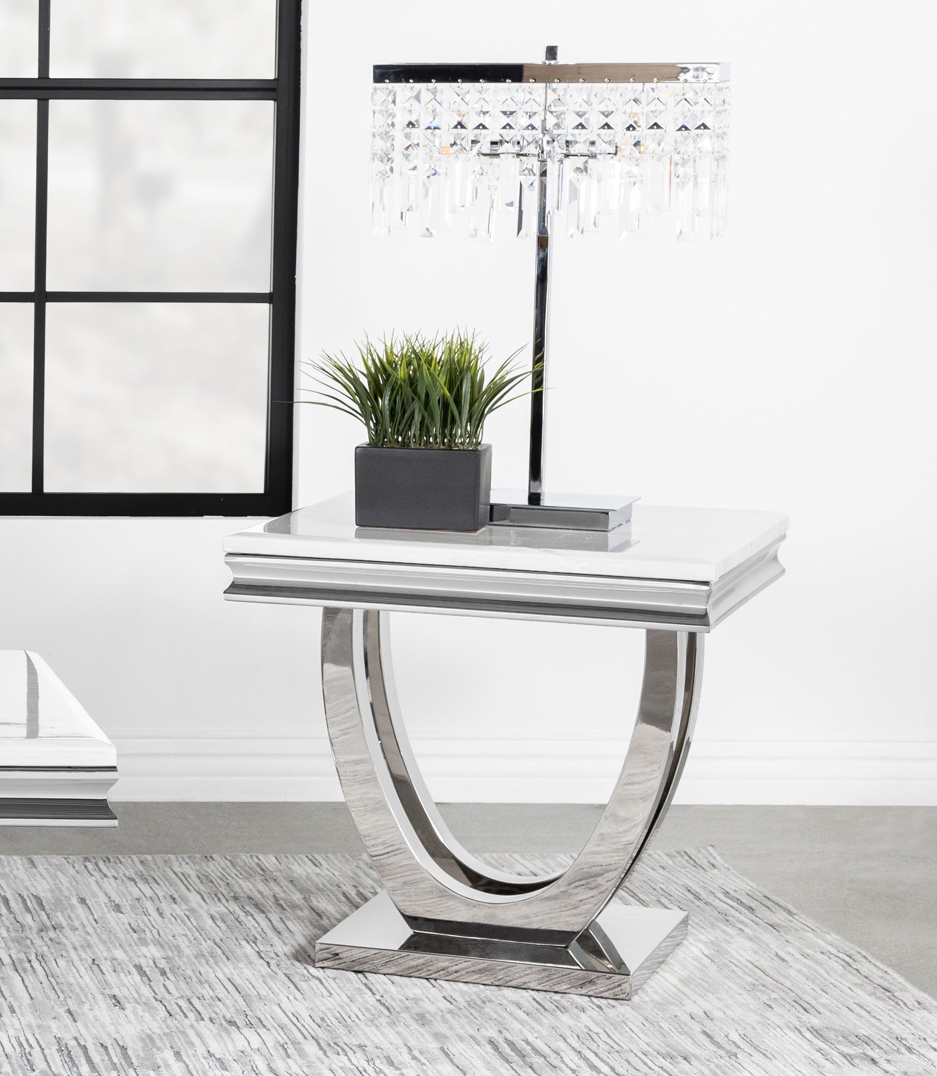 Kerwin Square Stone Top End Table White and Chrome — view 2