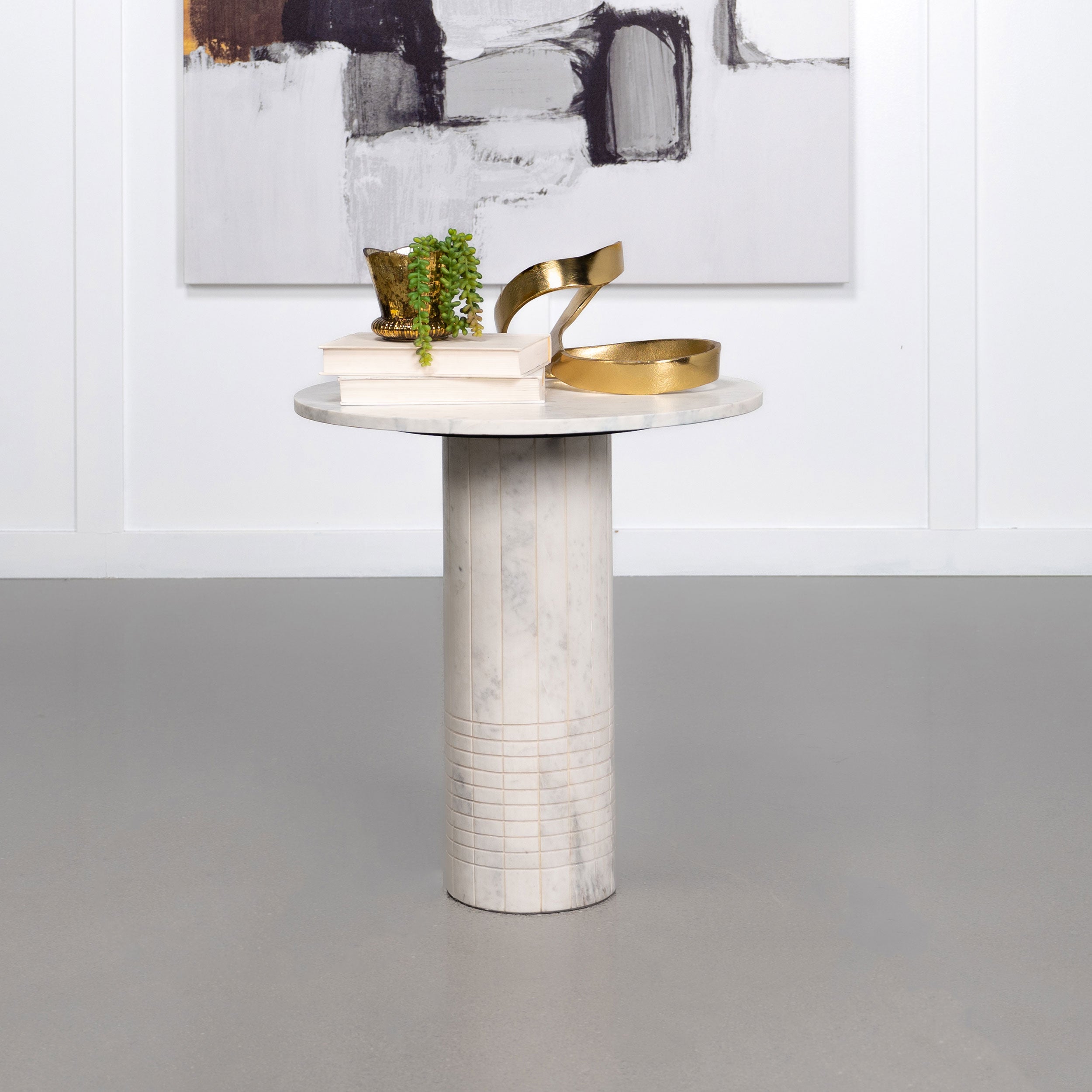 Astoria Round Genuine Marble Side End Table White — view 2