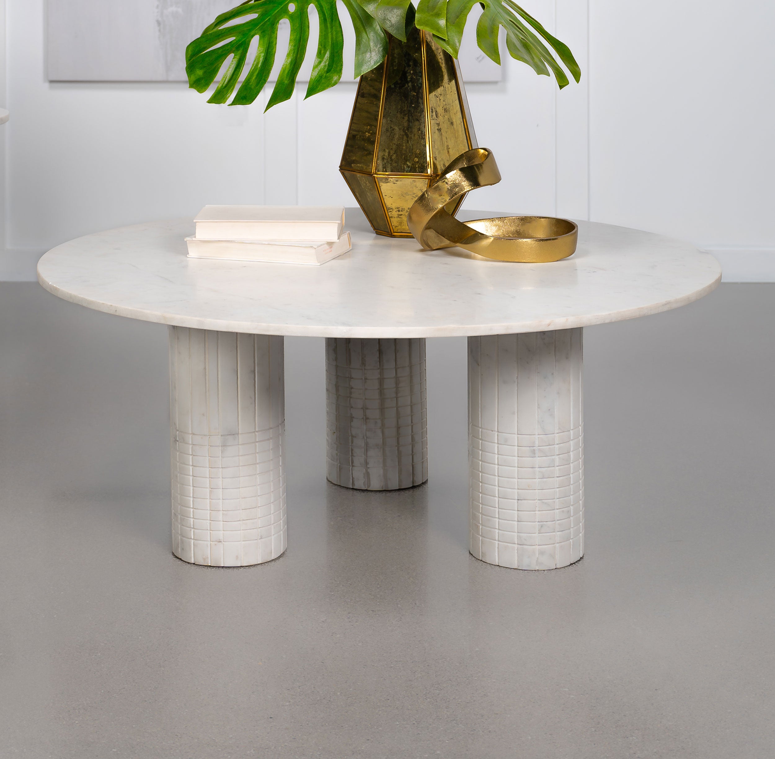 Astoria Round Genuine Marble Coffee Table White — view 2