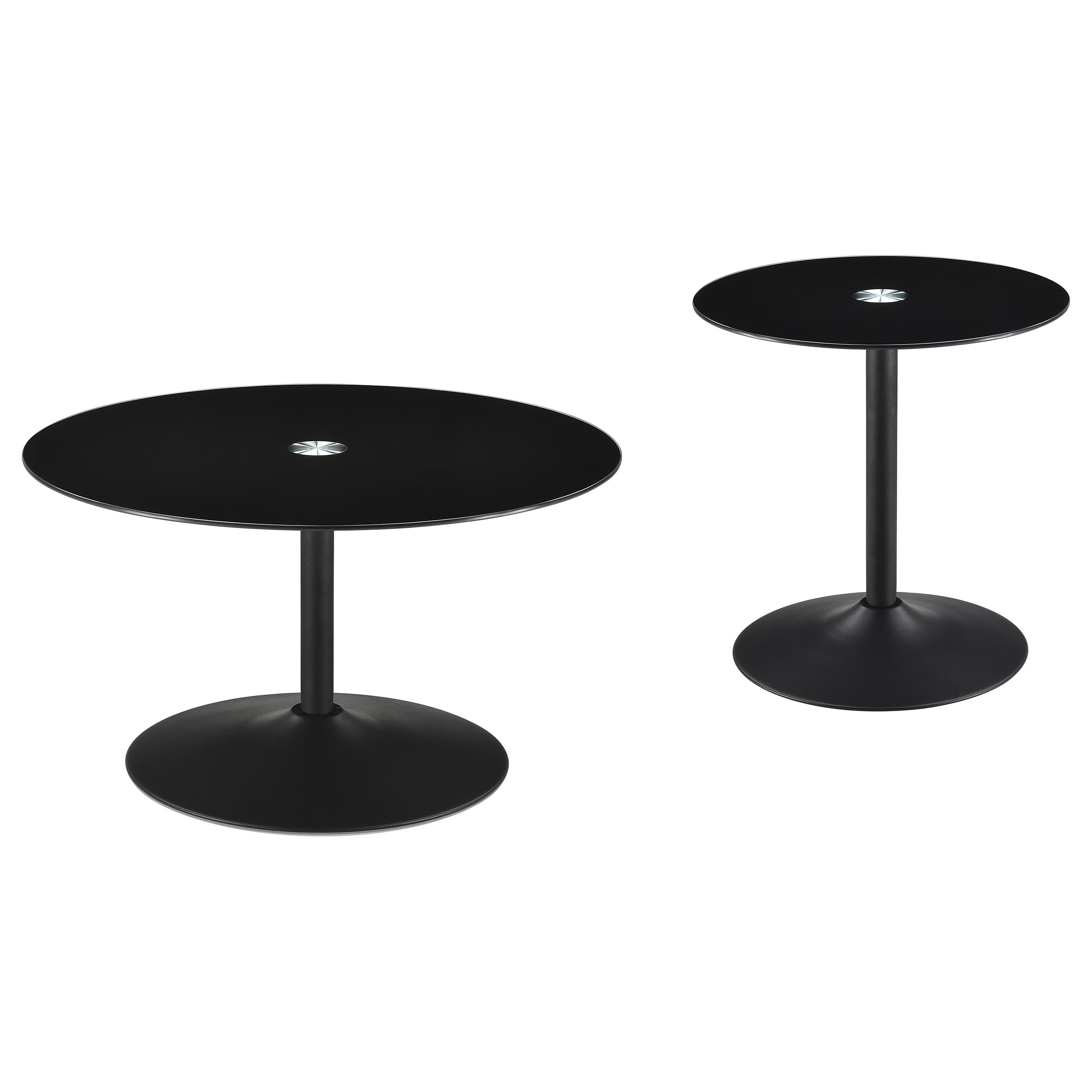 Ganso 2-piece Round Glass Top Coffee and End Table Set Black — view 2