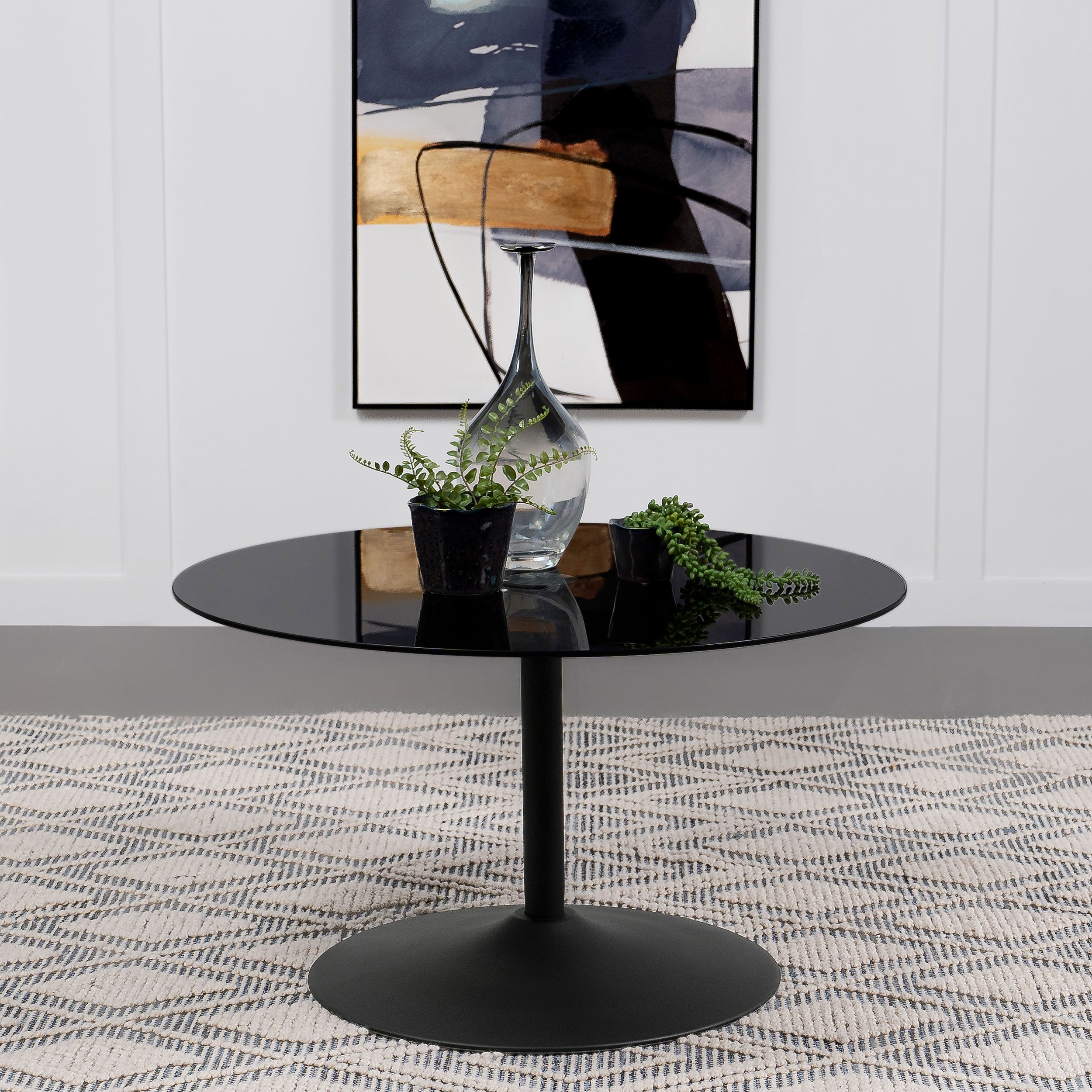 Ganso Round Metal Coffee Table With Tempered Glass Top Black — view 2