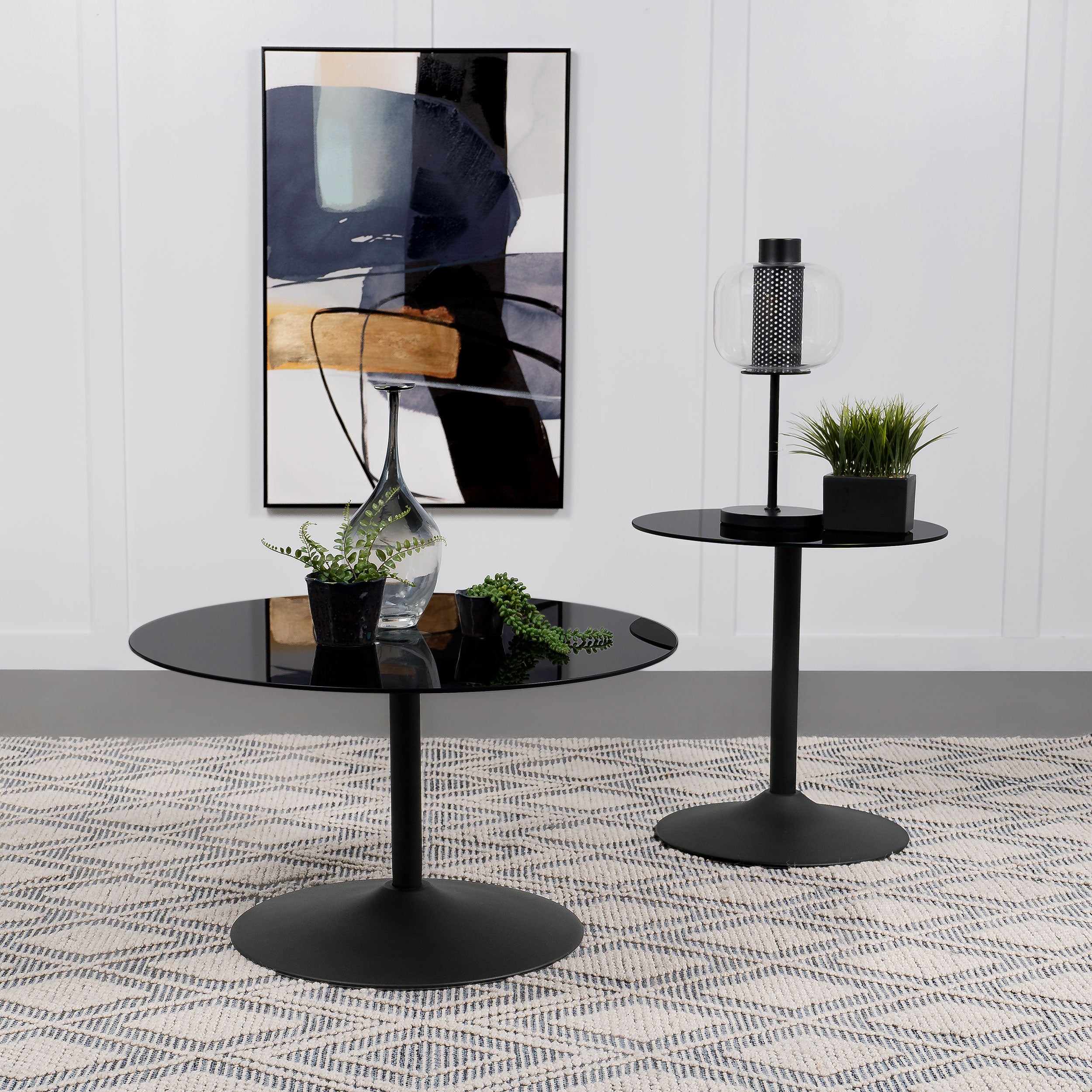 Ganso Round Metal Coffee Table With Tempered Glass Top Black — view 5