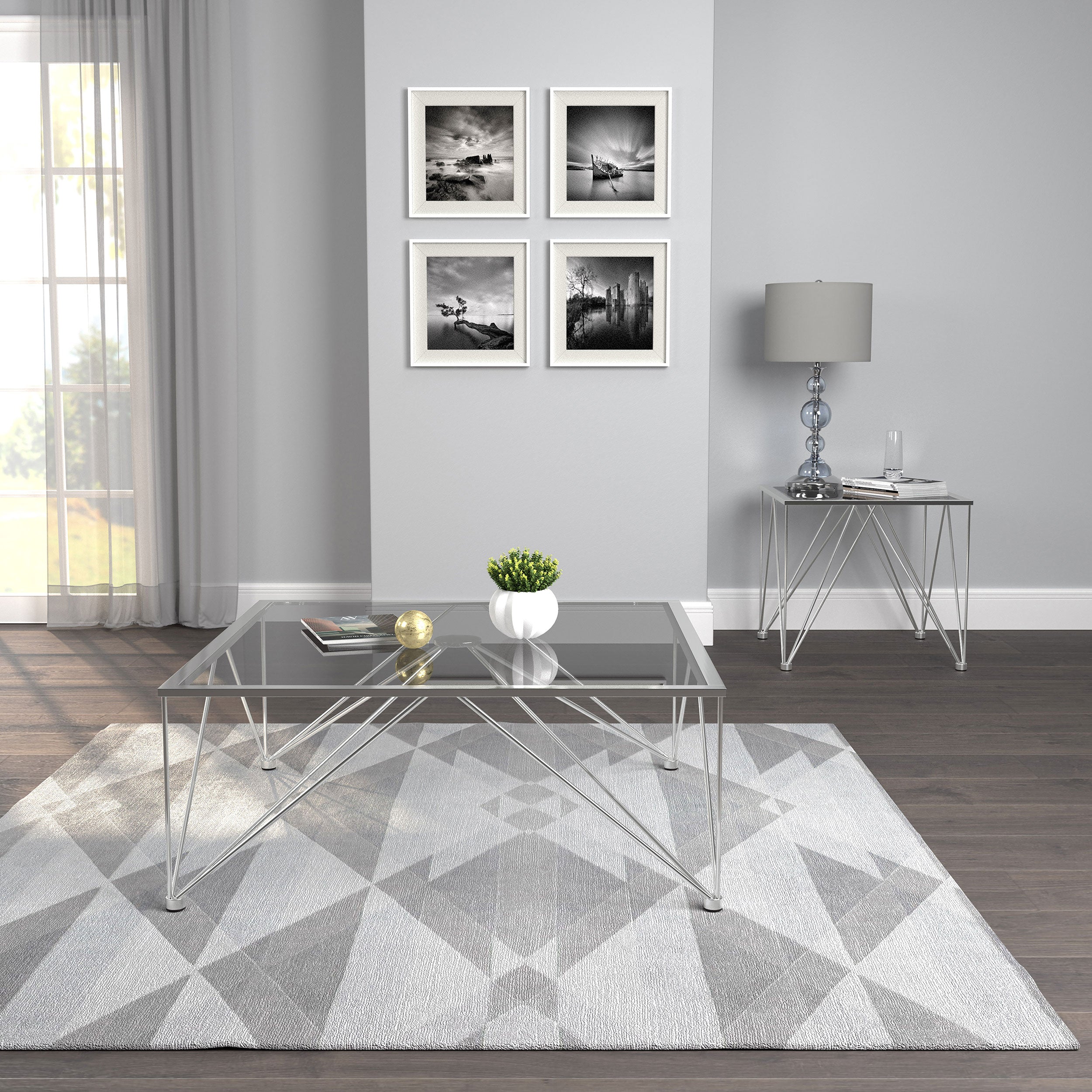 Chalet Square Smoked Glass Top End Table Chrome — view 4