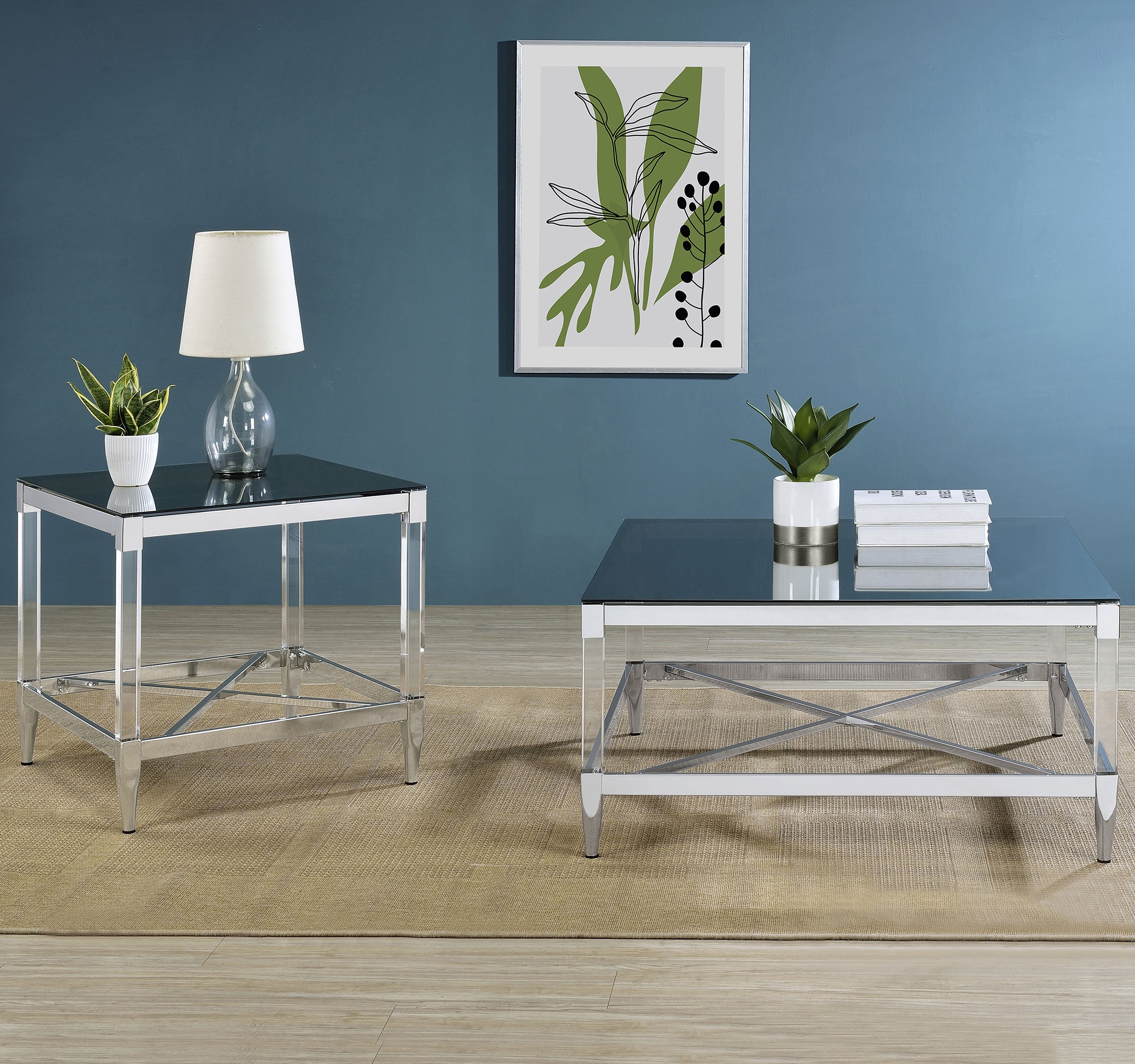 Lindley Square Tempered Mirror Acrylic Side End Table Chrome — view 9