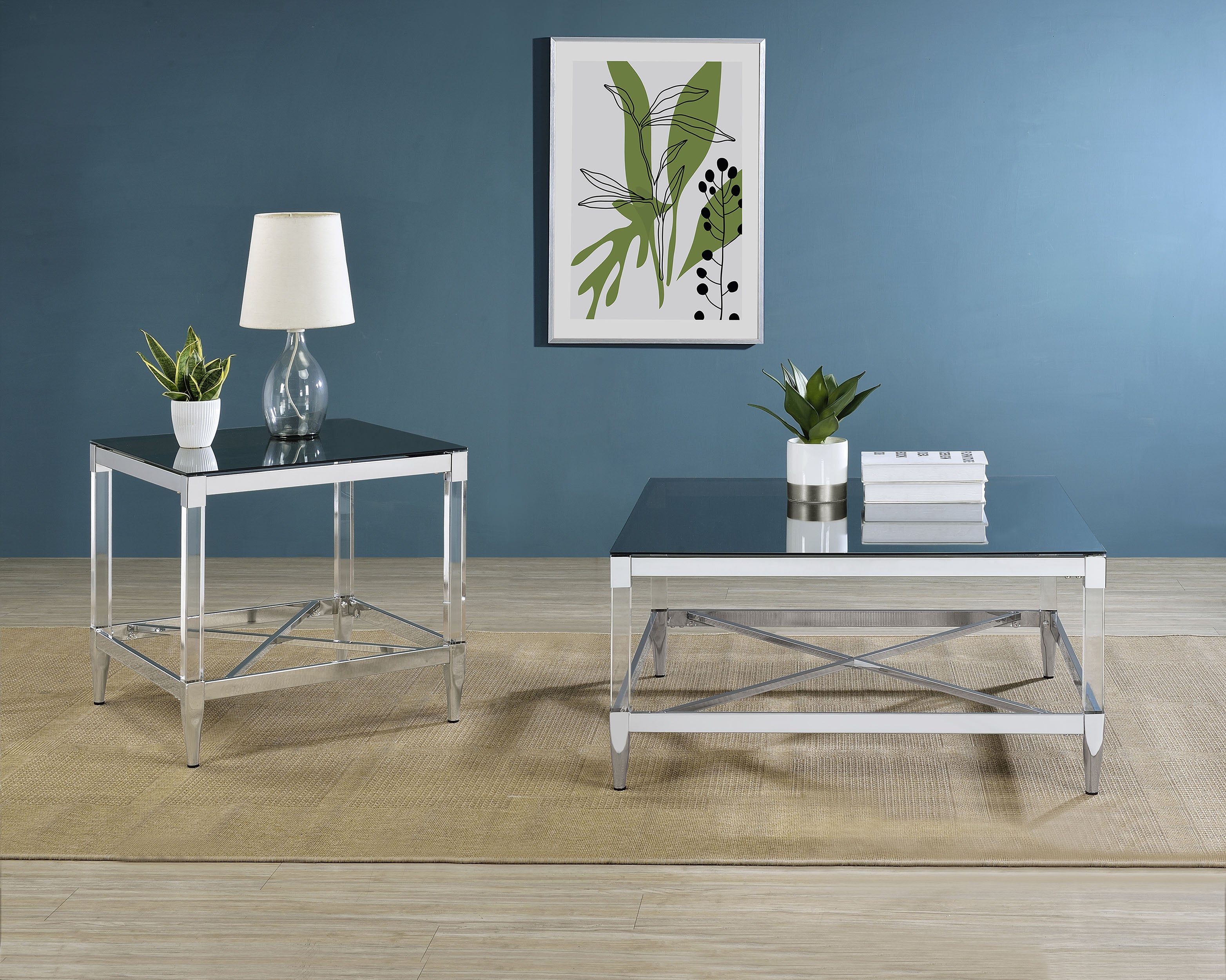 Lindley 2-piece Square Coffee and End Table Set Chrome — view 1