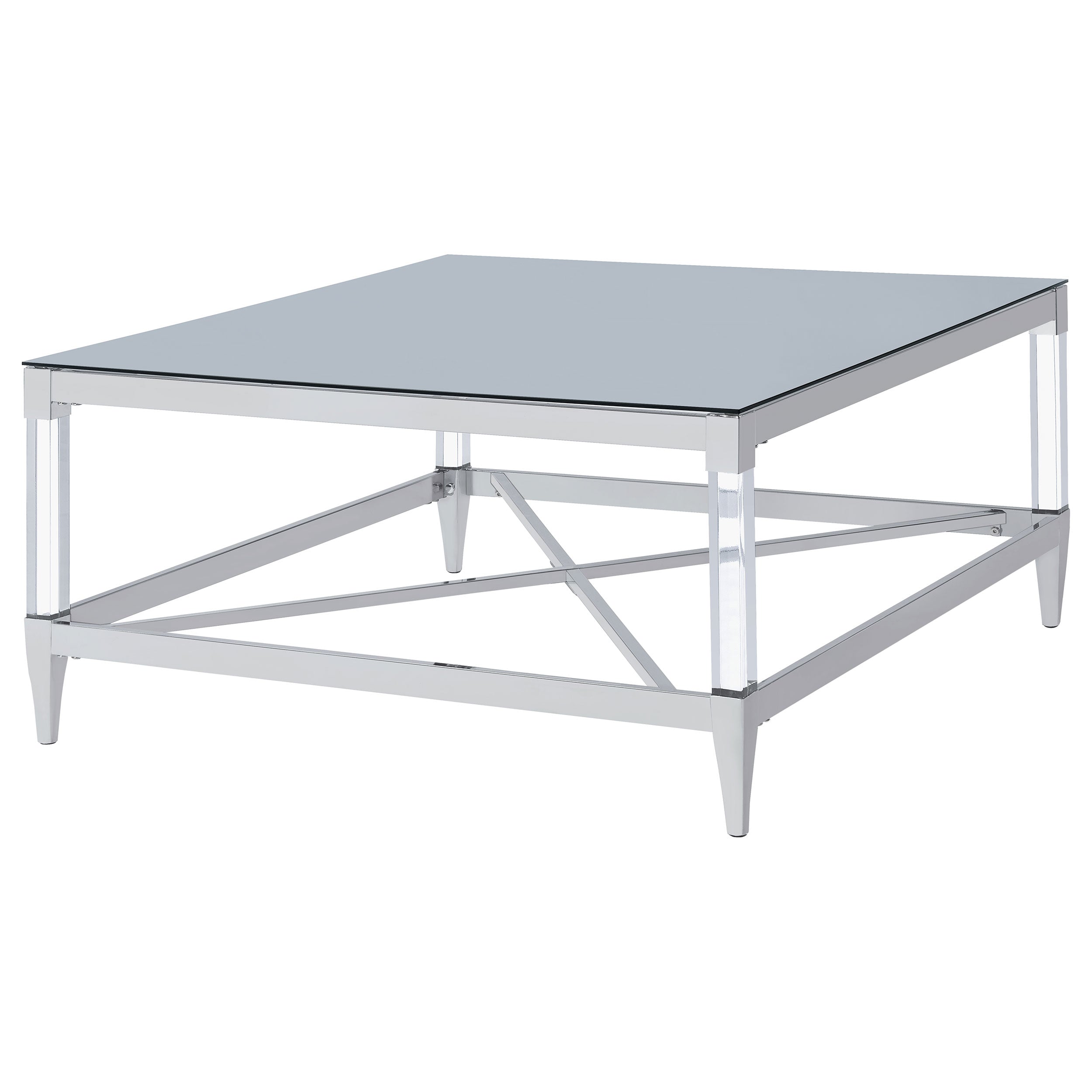 Lindley Square Tempered Mirror Acrylic Coffee Table Chrome — view 4