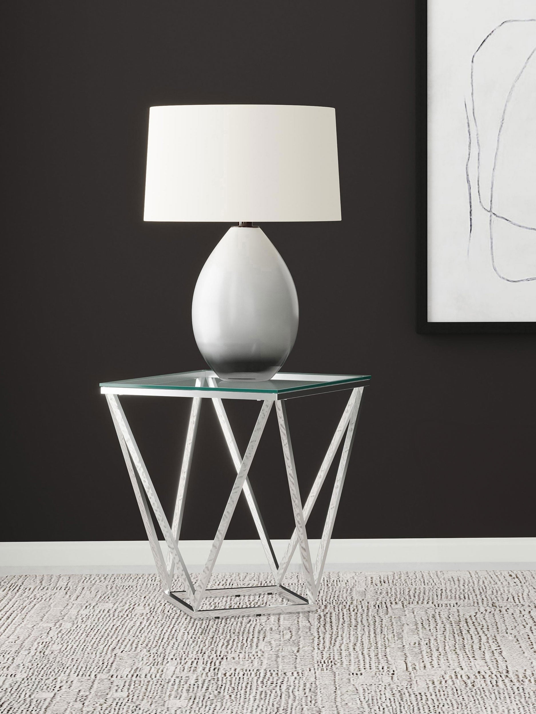 Brittania Square Glass Top Geometric End Table Nickel — view 2