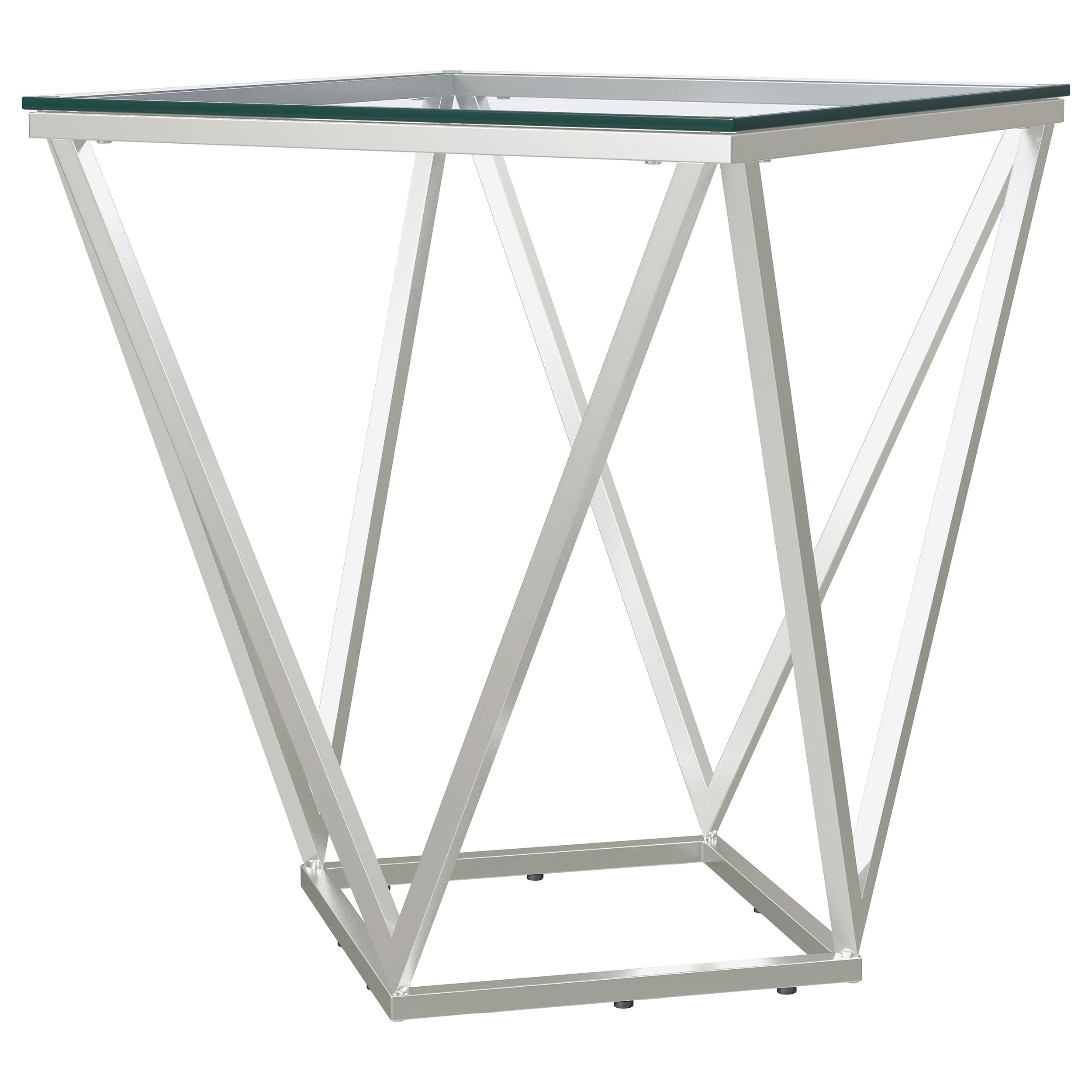 Brittania Square Glass Top Geometric End Table Nickel — view 1