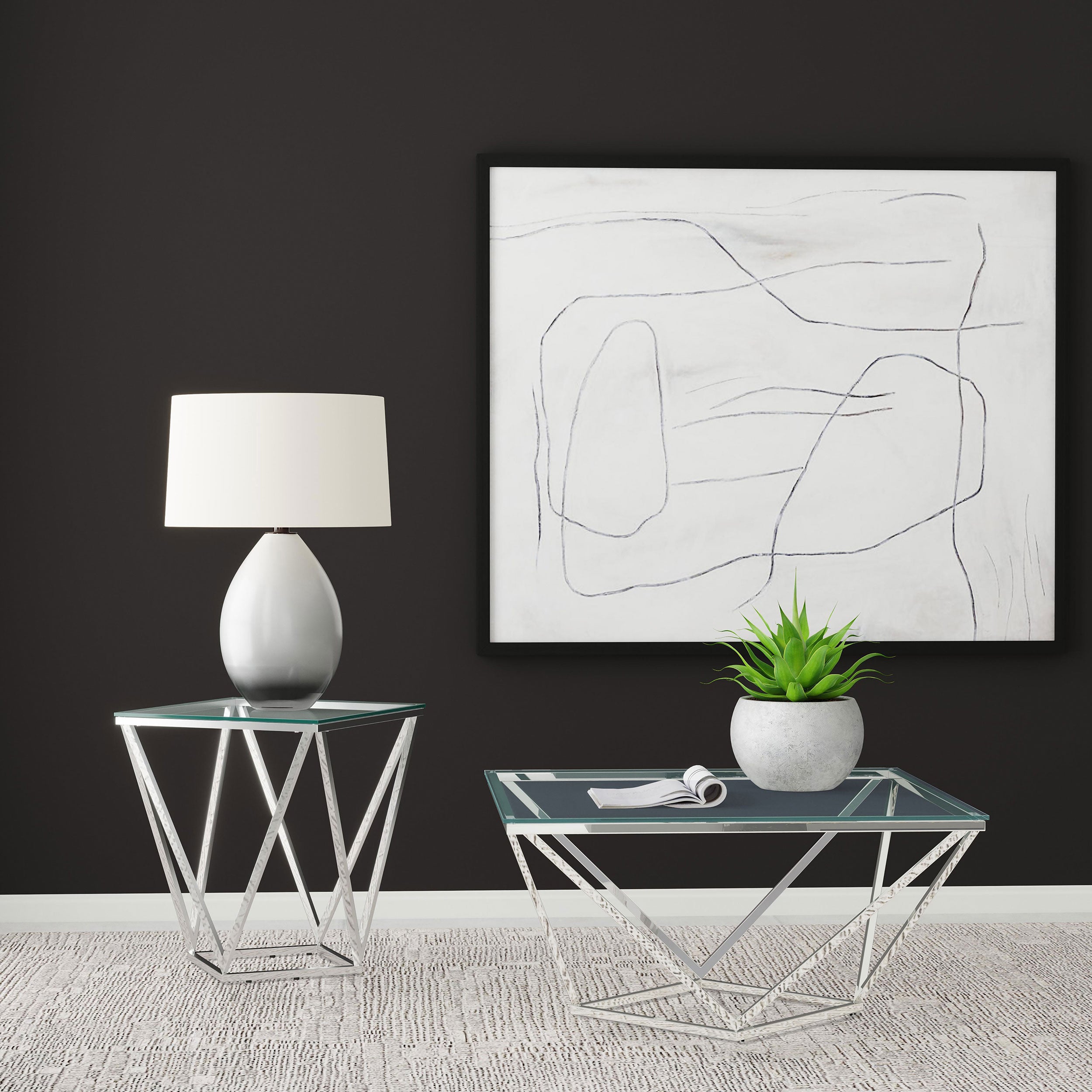 Brittania Square Glass Top Geometric End Table Nickel — view 8