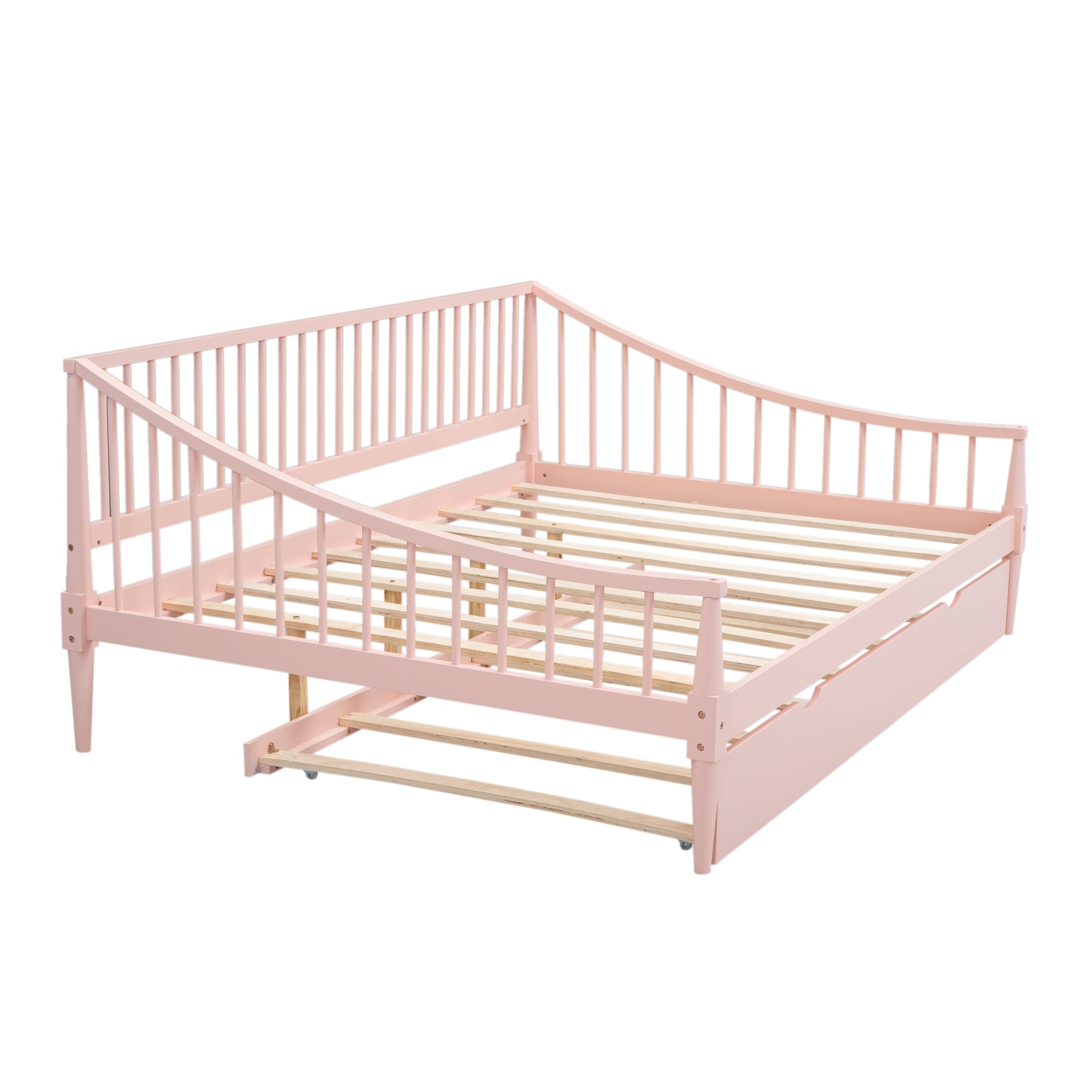 Full Size Daybed with Trundle and Support Legs, Pink - Atlantic Fine Furniture Melbourne FL