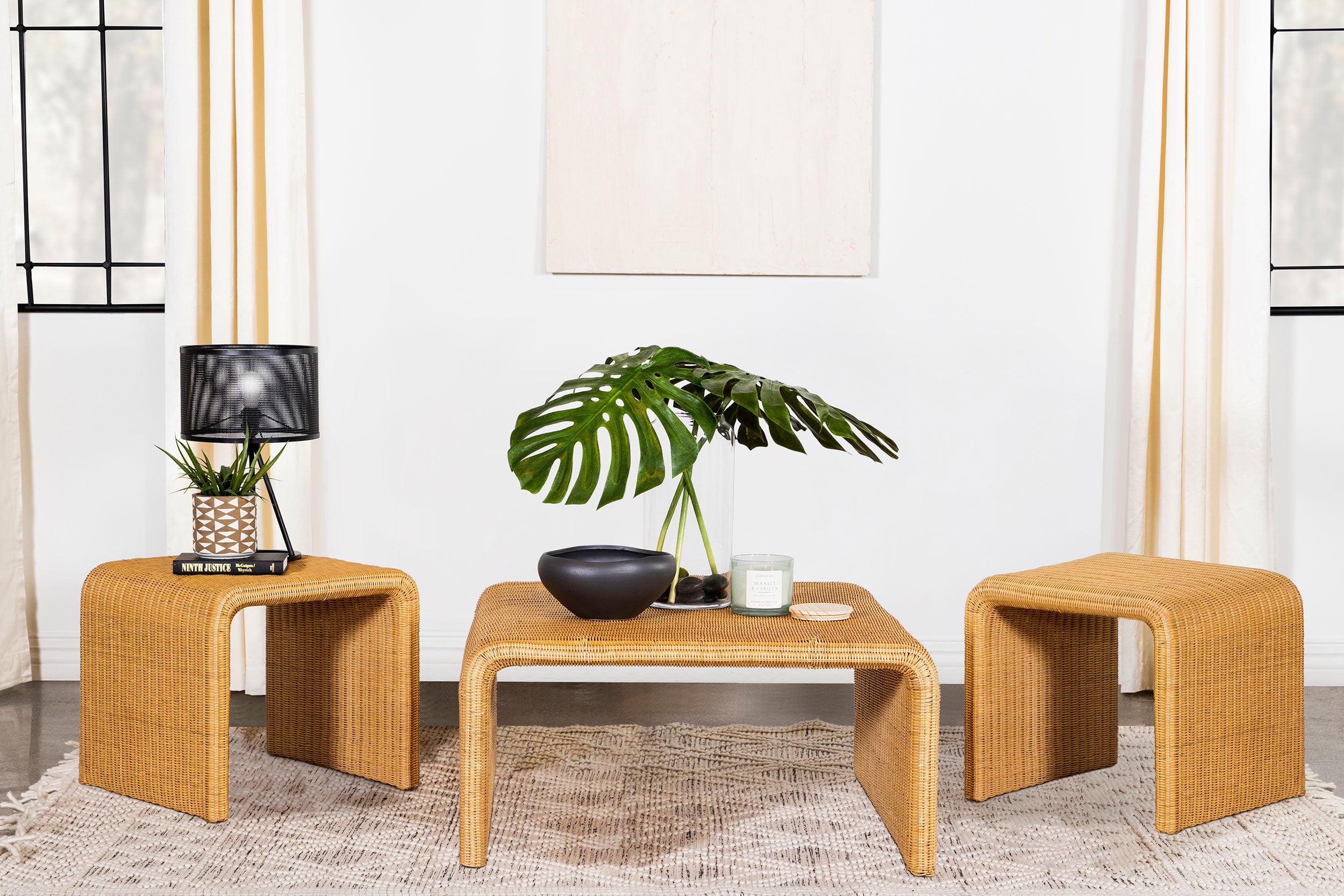 Cahya 3-piece Rattan Coffee and End Table Set Natural — view 1