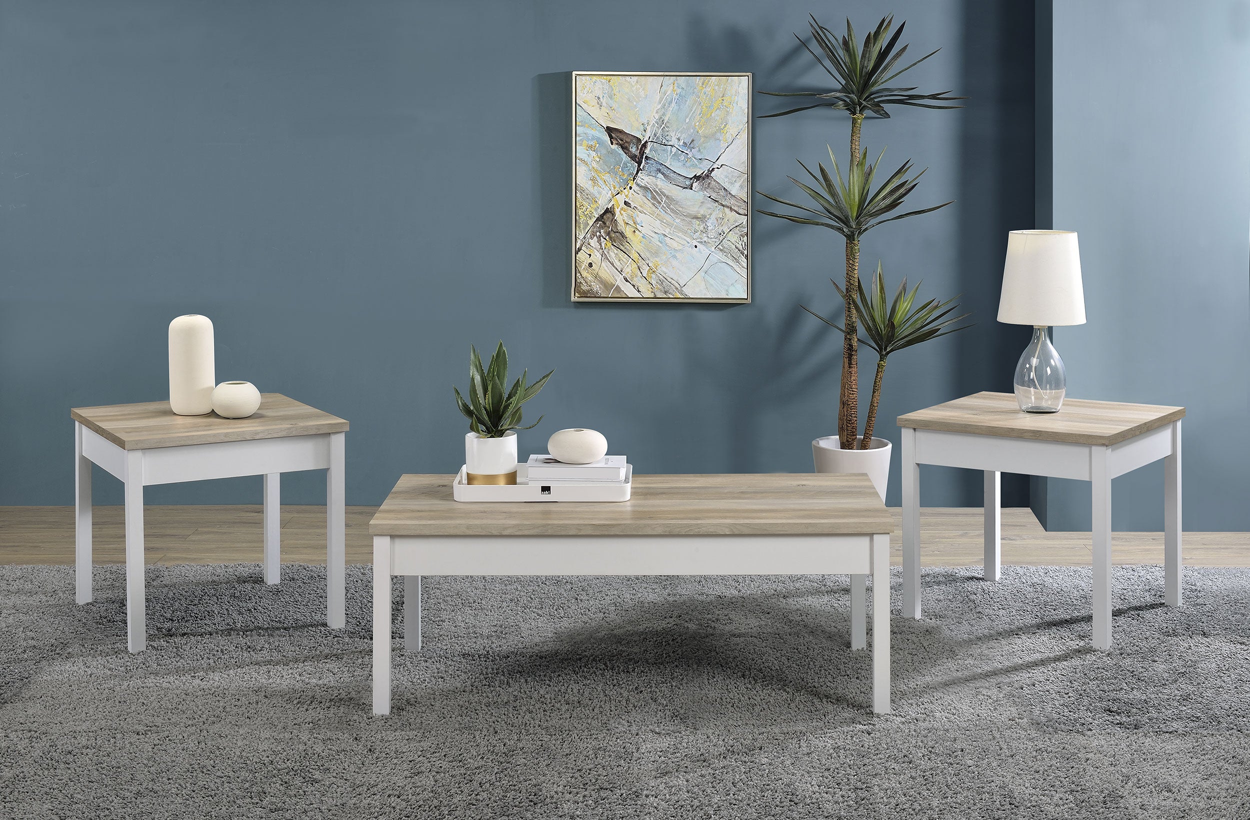 Stacie 3-piece Coffee Table Set Distressed Pine and White — view 1