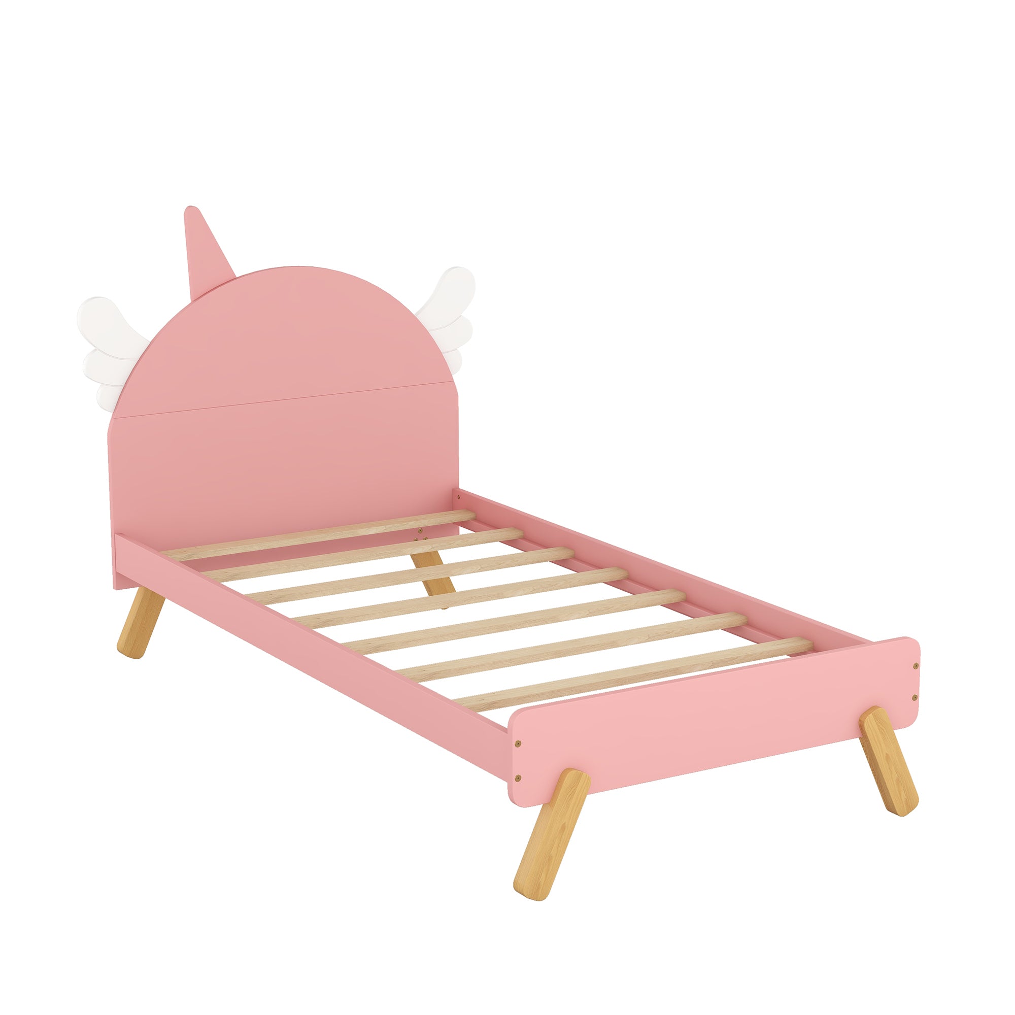 Wooden Cute Bed With Unicorn Shape Headboard,Twin Size Platform Bed,Pink - Atlantic Fine Furniture Melbourne FL