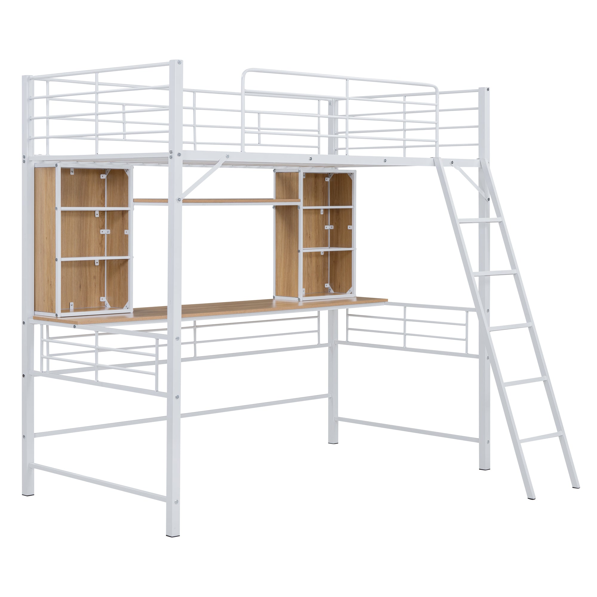 Twin Size Loft Bed with Desk and Shelf , Loft Bed with Ladder,Twin,White - Atlantic Fine Furniture Melbourne FL