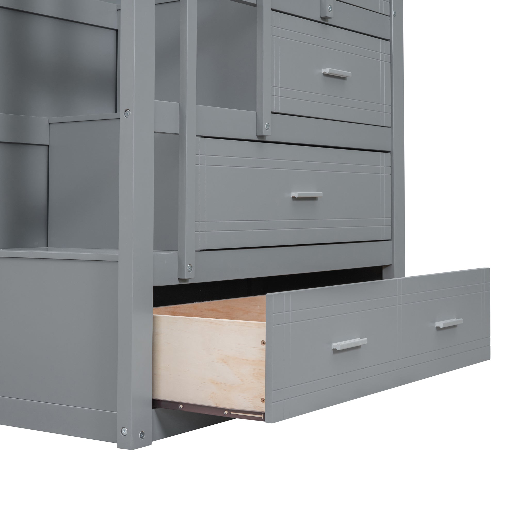 Twin Over Twin Bunk Bed with Trundle and Staircase,Gray(OLD SKU:LT000068AAE) - Atlantic Fine Furniture Melbourne FL