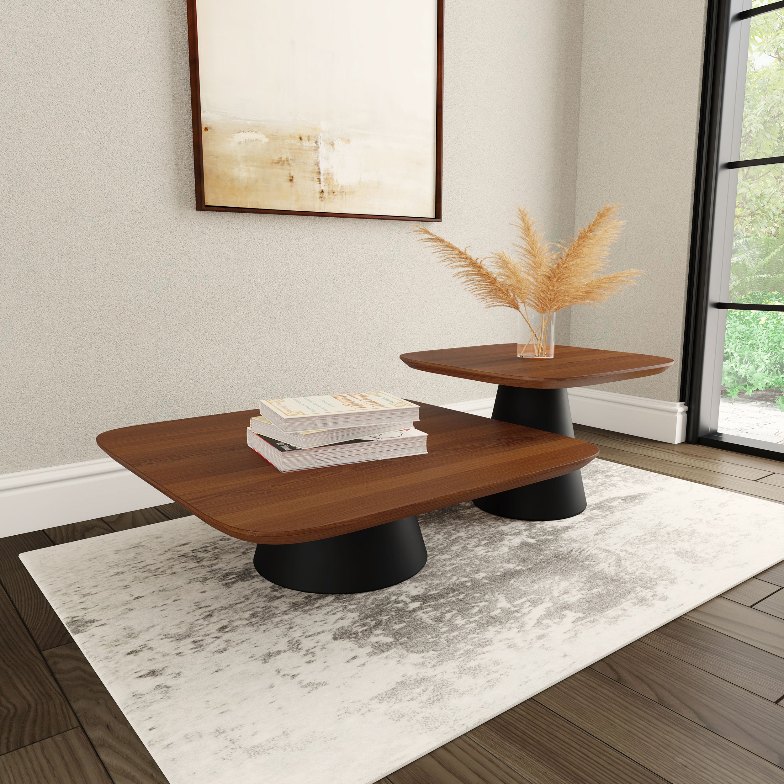 Eason 2-piece Coffee Table Set Walnut and Black — view 1
