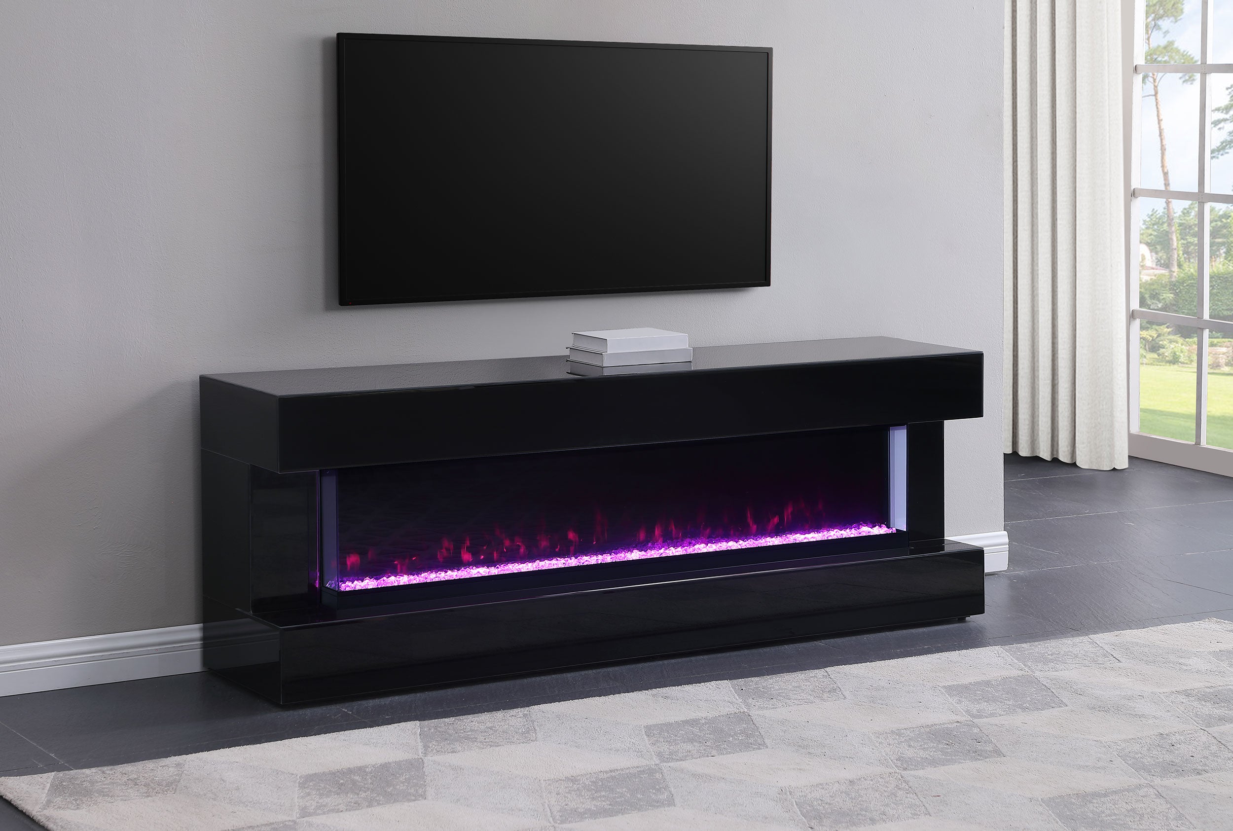 Vallerie 71-inch BT Speaker TV Stand Fireplace Console Black — view 1