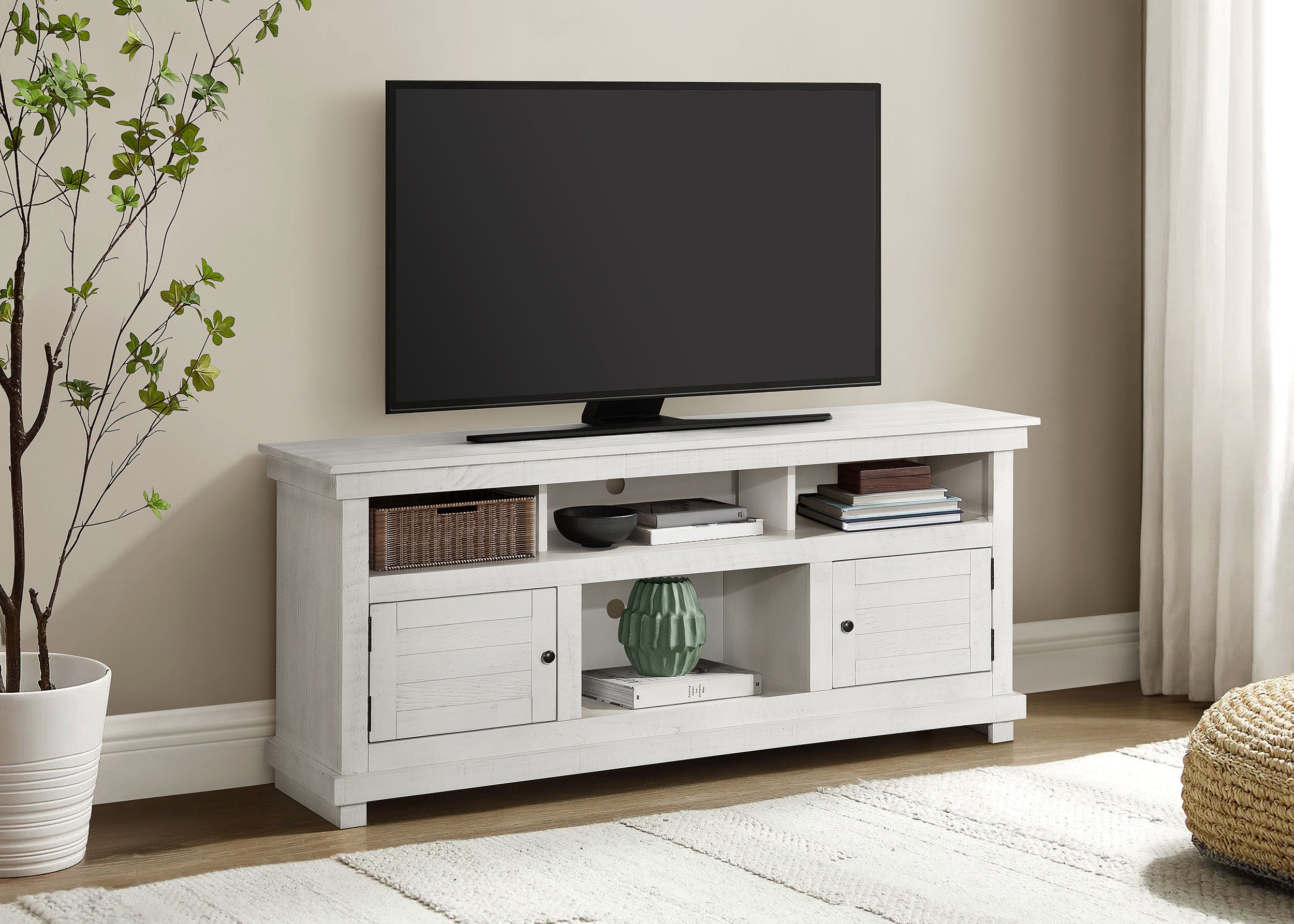 Payne 60-inch TV Stand Media Console Distressed White — view 2