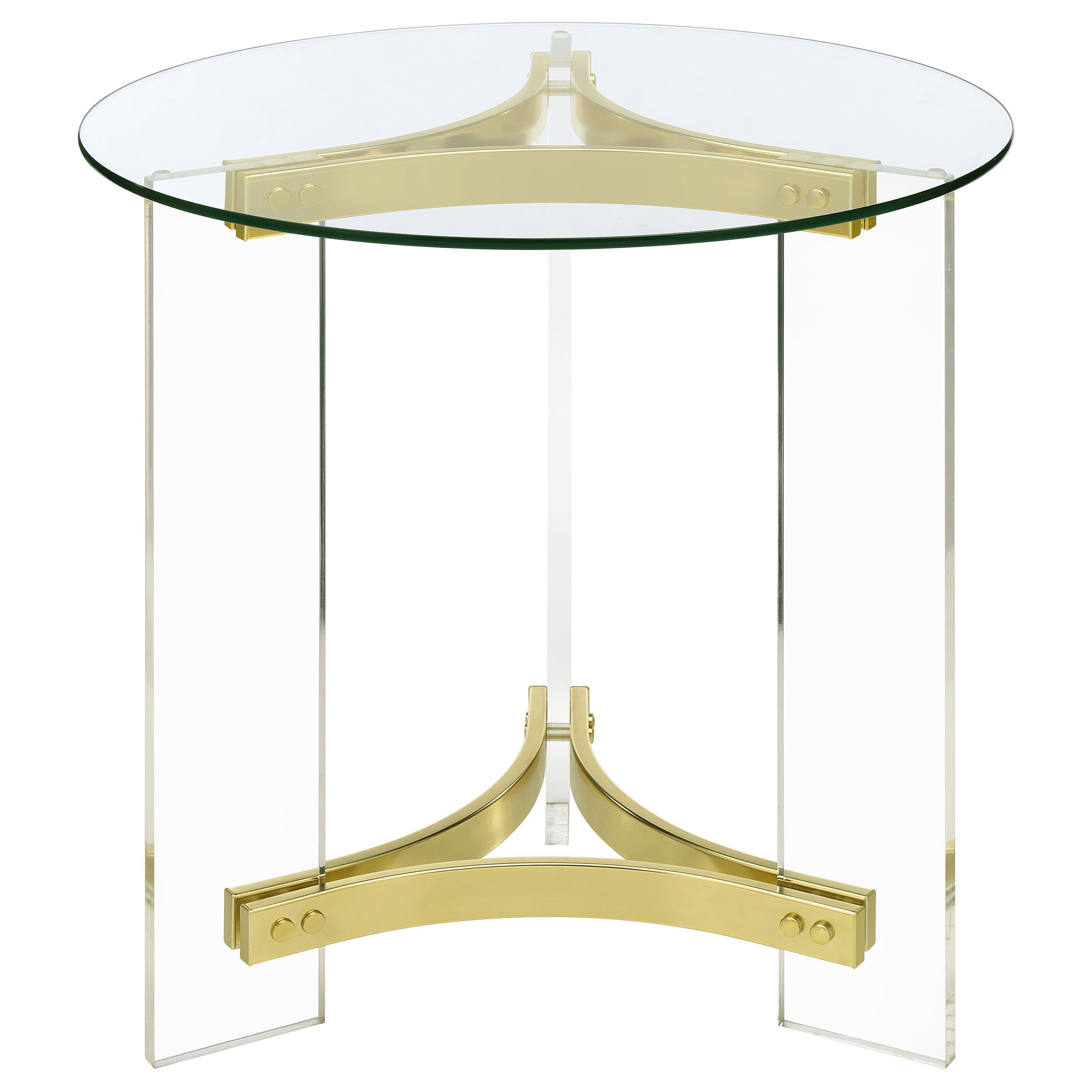 Janessa Round Glass Top Acrylic Leg End Table Matte Brass — view 3