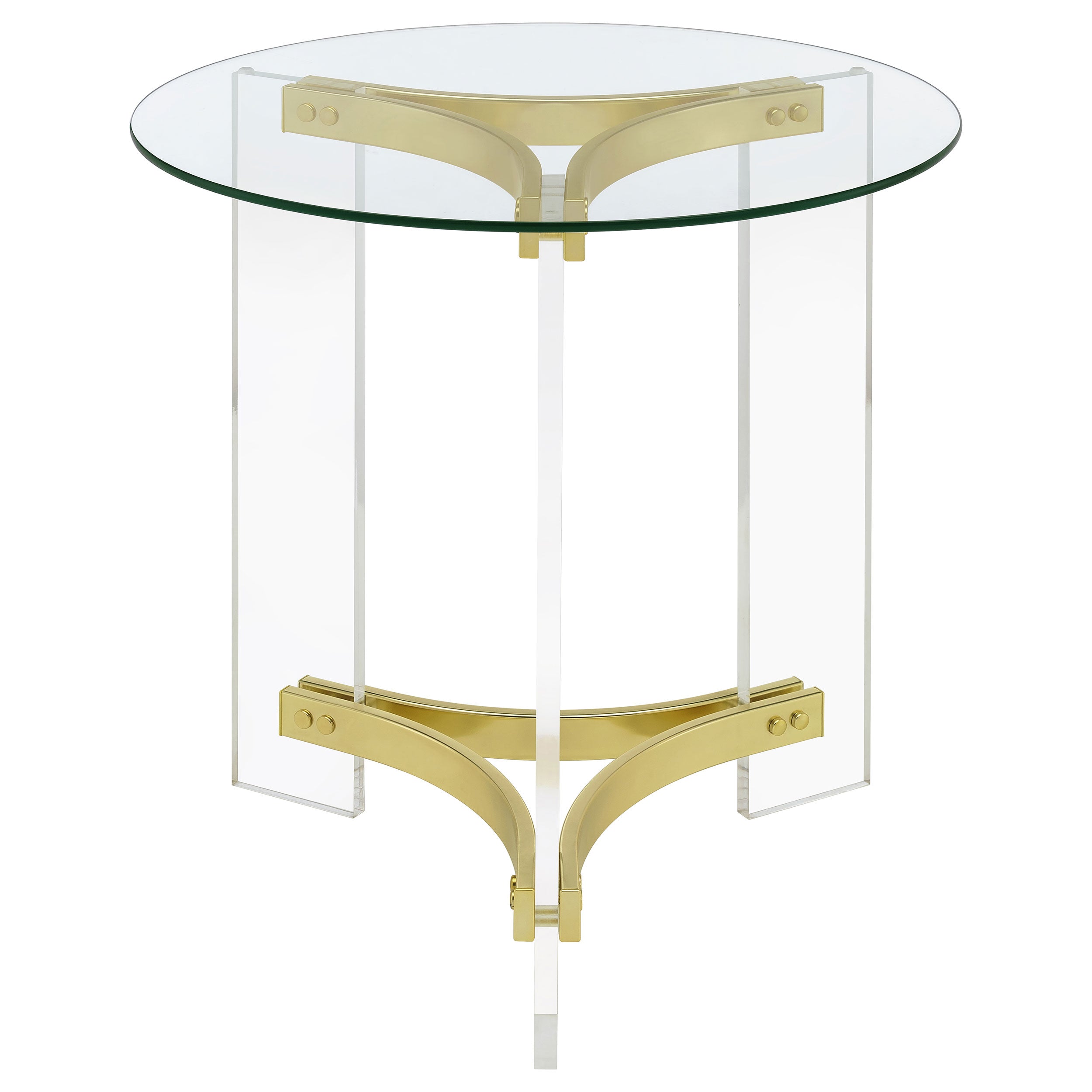 Janessa Round Glass Top Acrylic Leg End Table Matte Brass — view 6