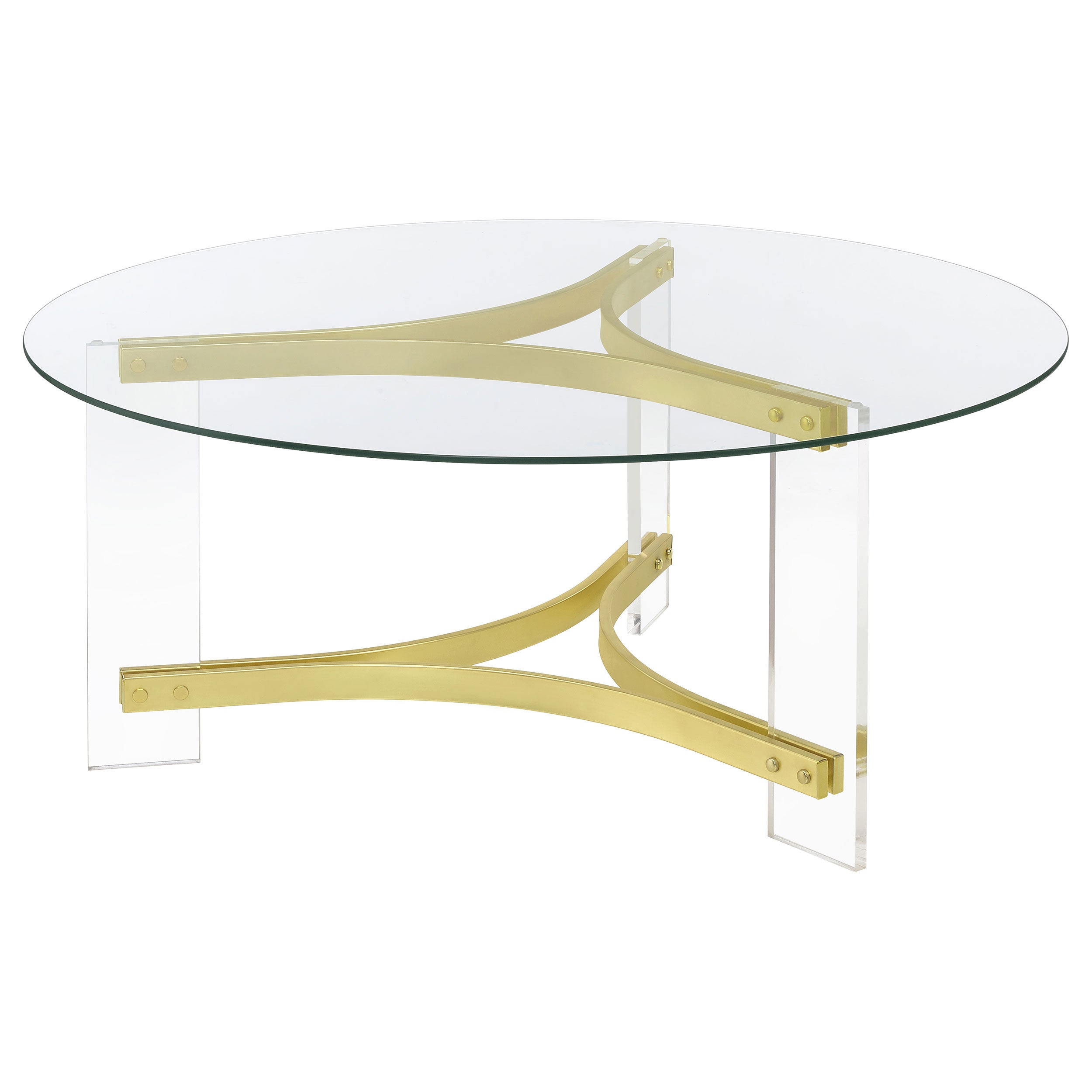 Janessa Round Glass Top Acrylic Leg Coffee Table Matte Brass — view 4