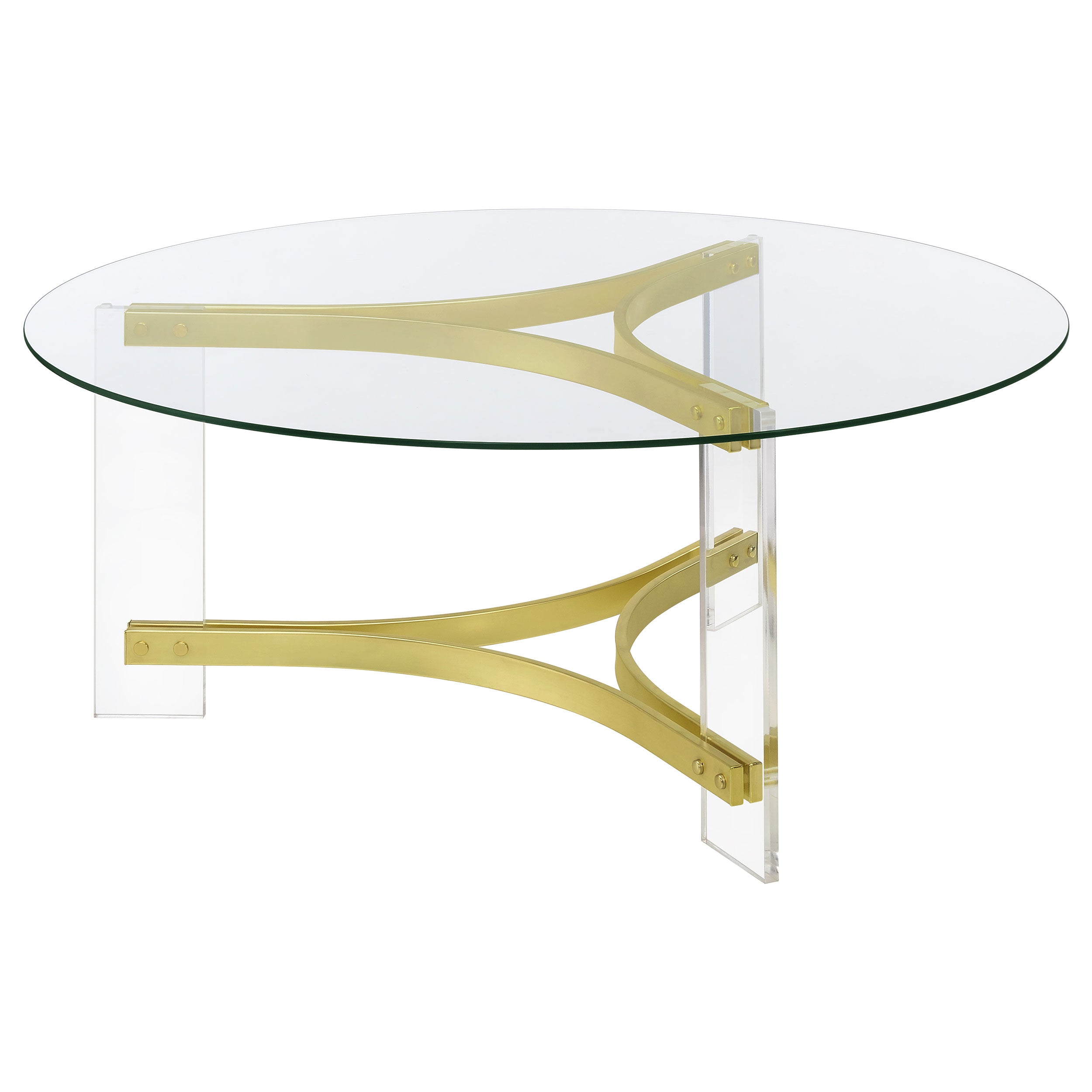 Janessa Round Glass Top Acrylic Leg Coffee Table Matte Brass — view 5