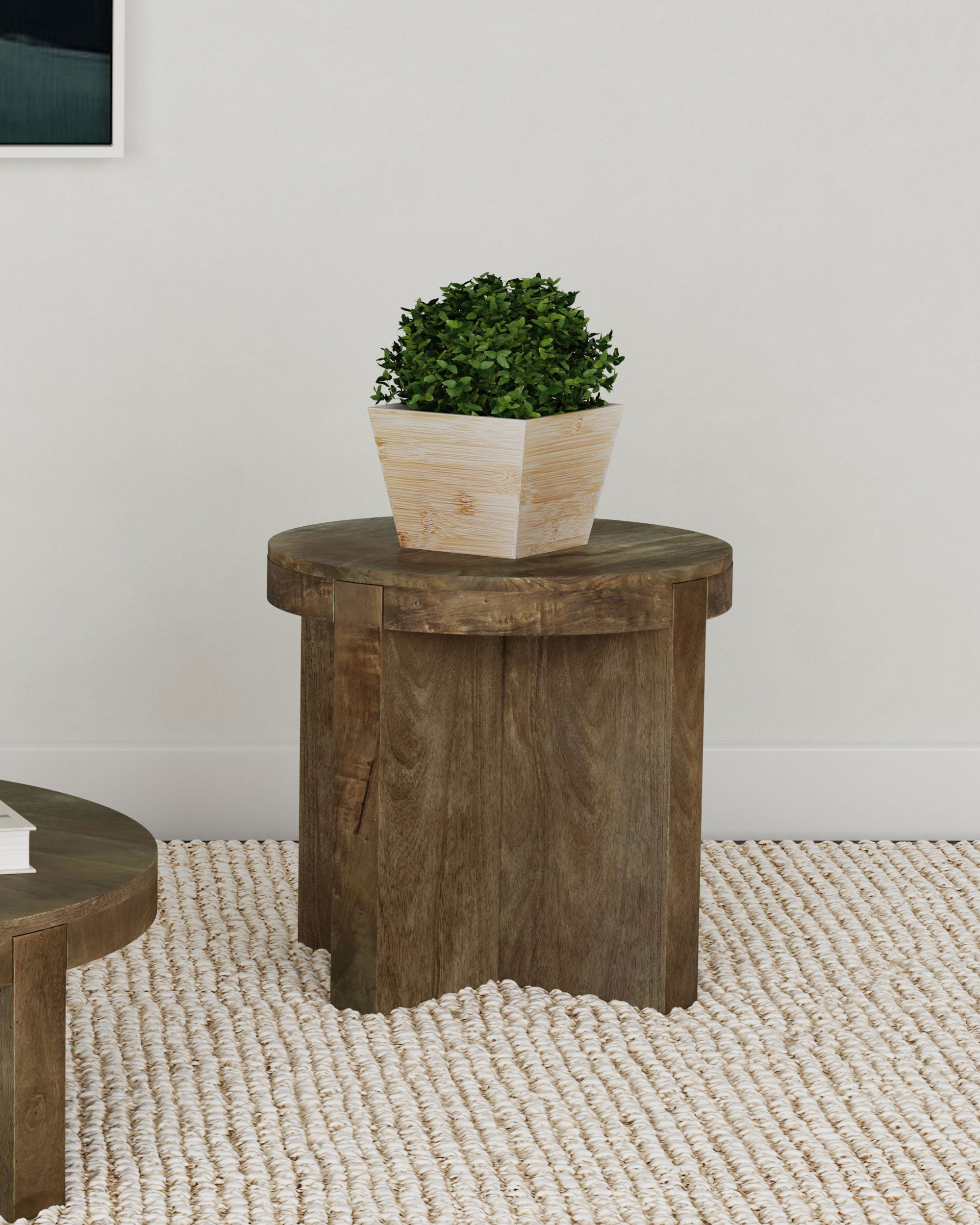 Kinkaid Round Solid Mango Wood End Table Brown — view 2