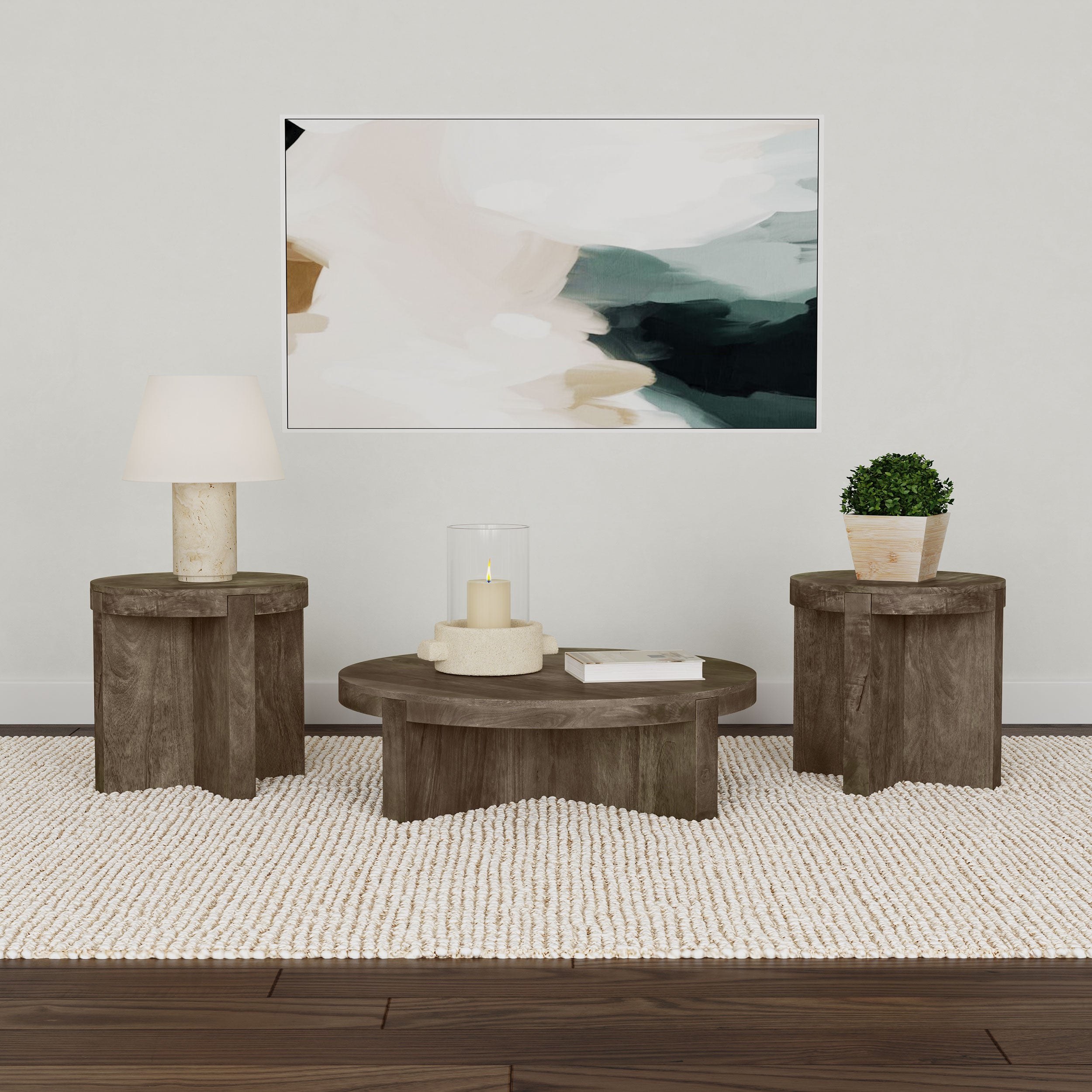 Kinkaid 3-piece Solid Wood Coffee and End Table Set Brown — view 1