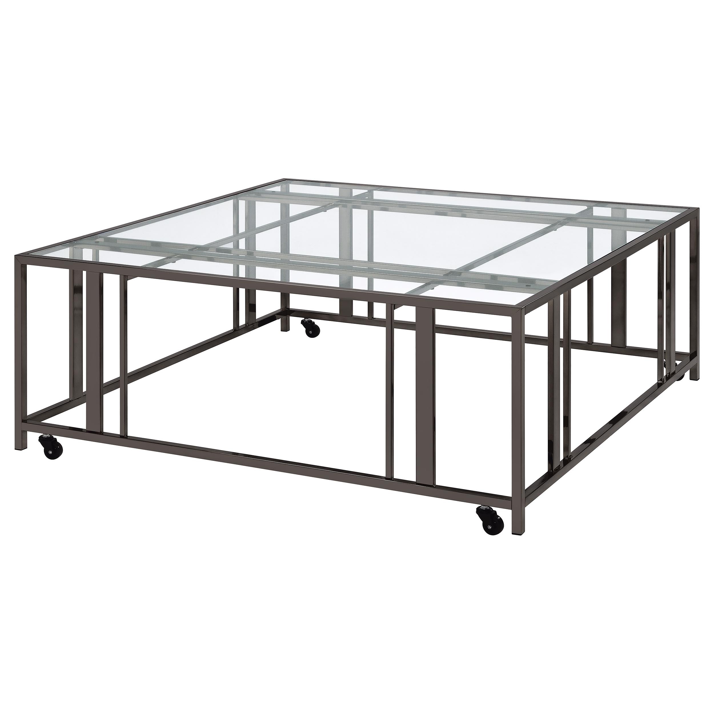 Adri Square Glass Top Coffee Table with Casters Black Nickel — view 4