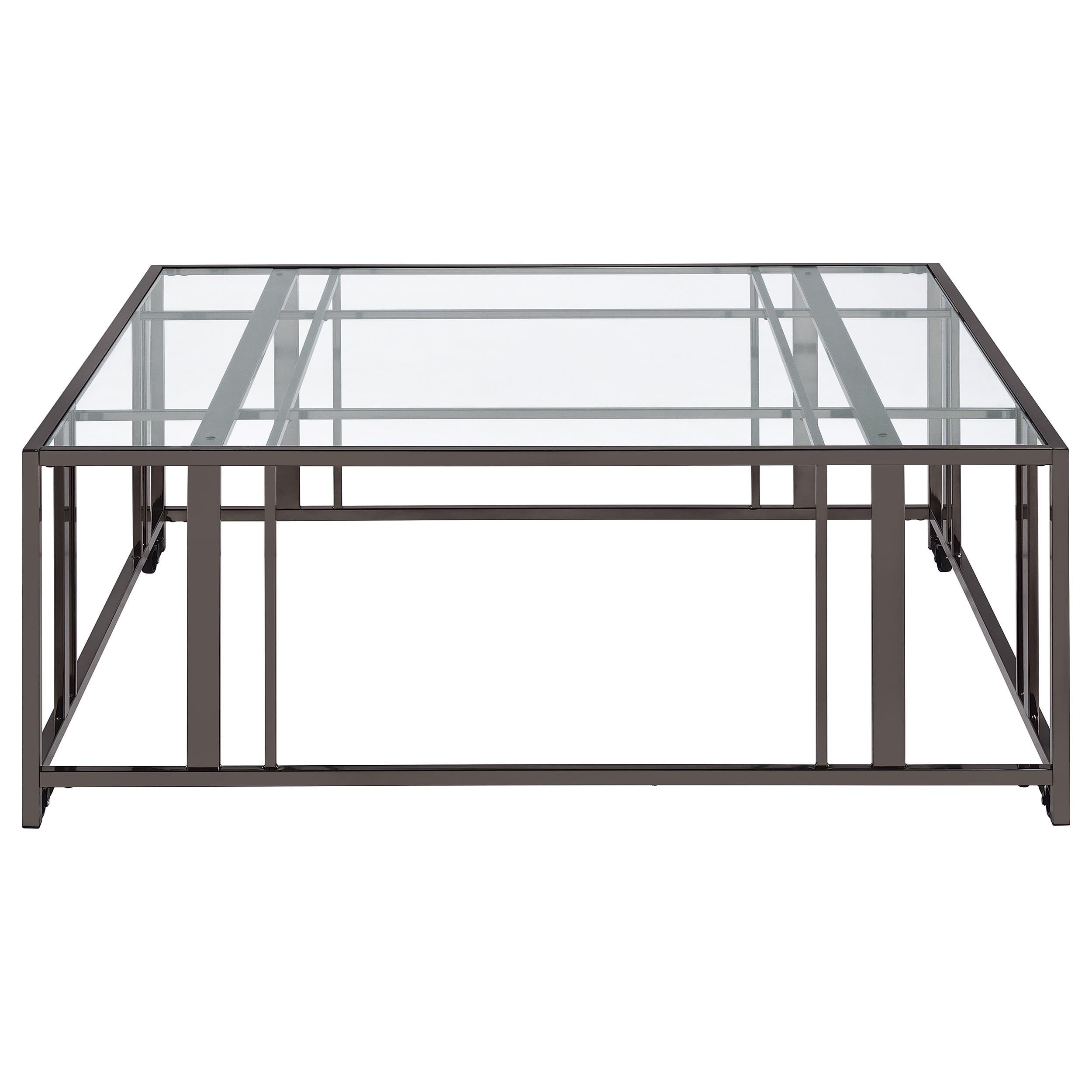 Adri Square Glass Top Coffee Table with Casters Black Nickel — view 5