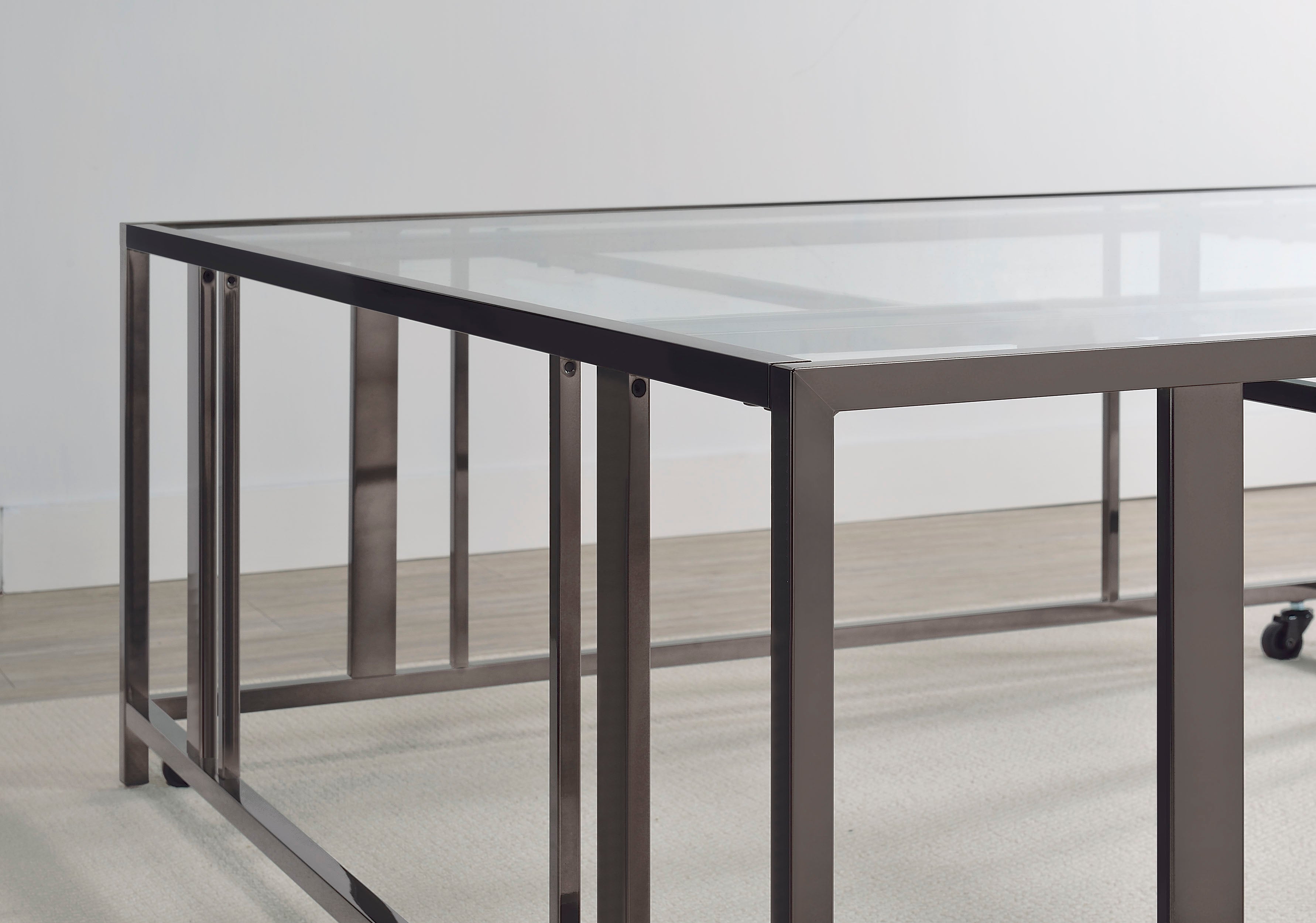 Adri Square Glass Top Coffee Table with Casters Black Nickel — view 6