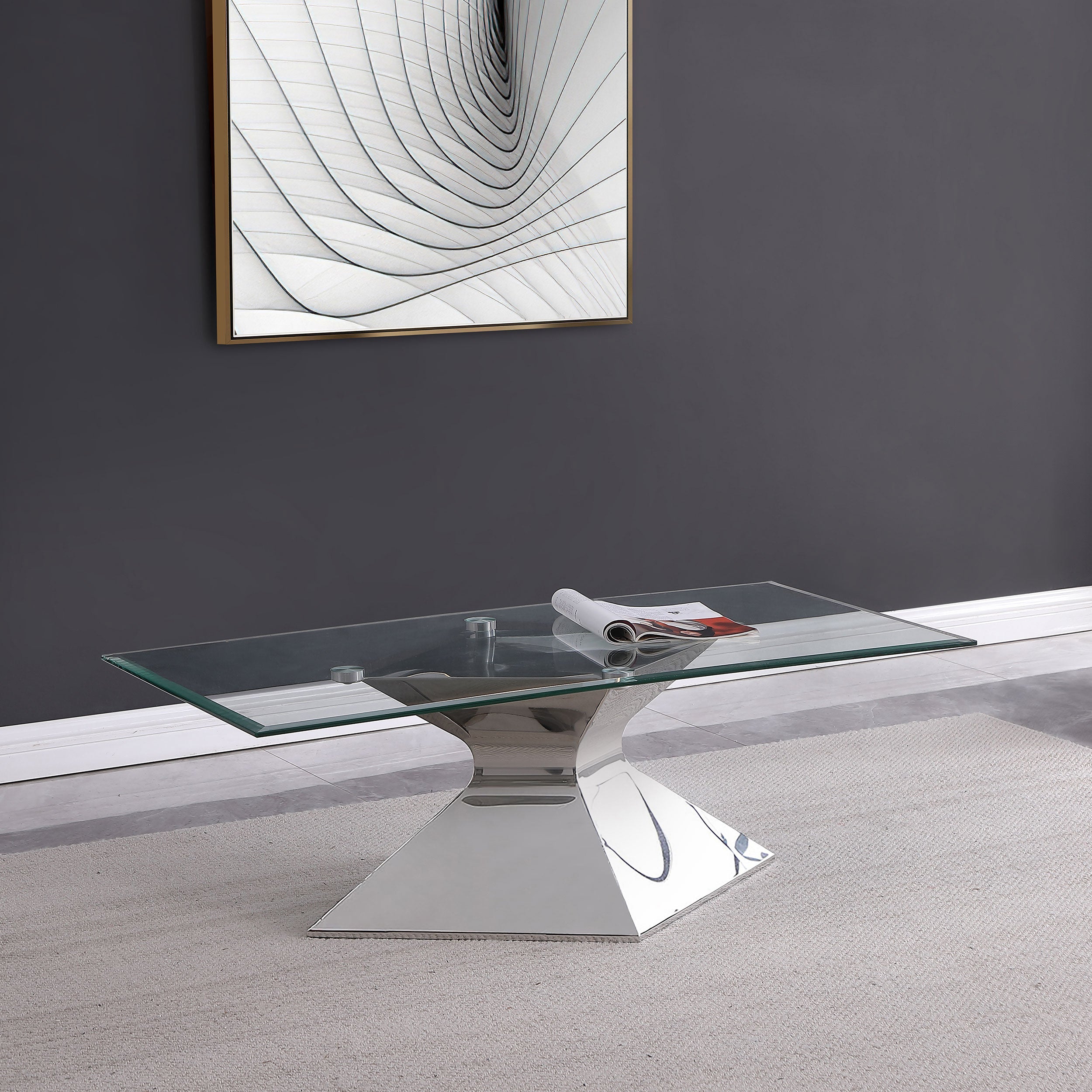 Jenny Glass Top Stainless Steel Coffee Table Chrome — view 2