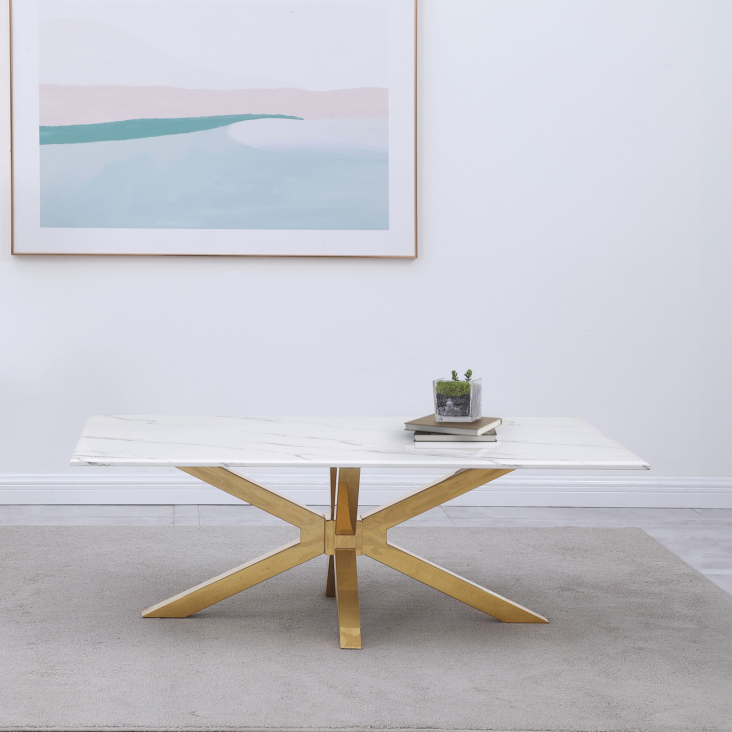 Visalia Faux Marble Top Stainless Steel Coffee Table Gold — view 2