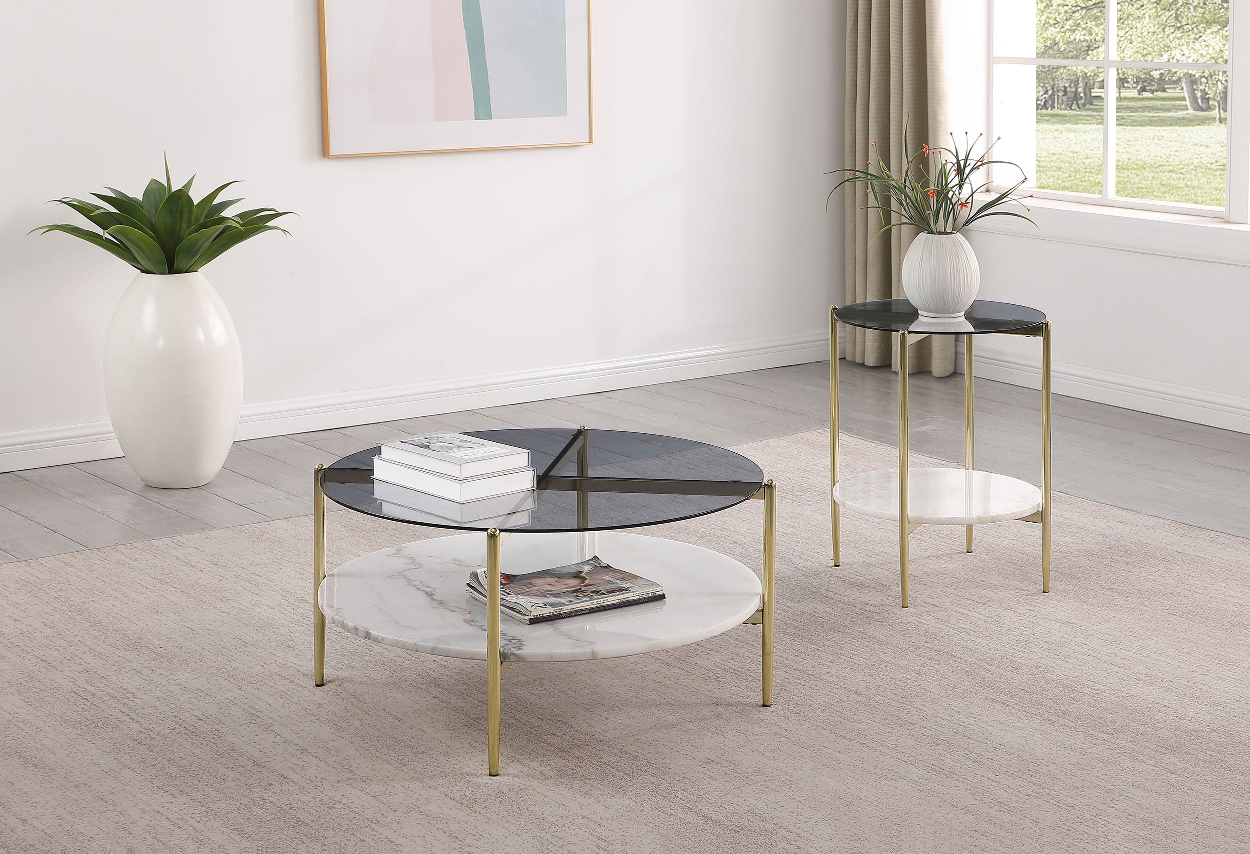 Jonelle 2-piece Round Coffee and End Table Set Gold — view 1
