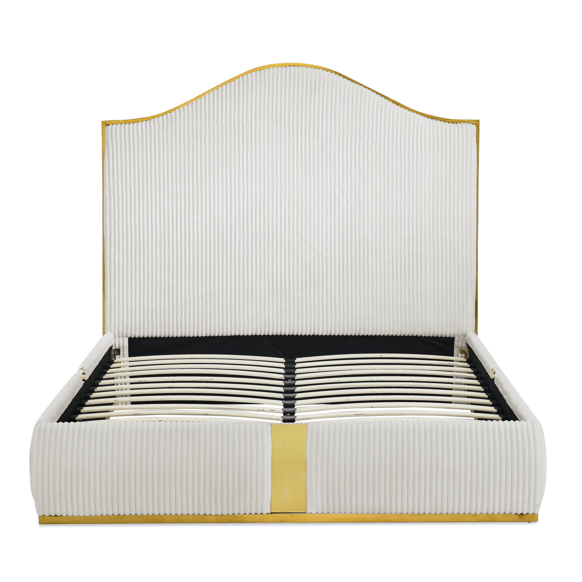 Corduroy Upholstered Bed Frame Queen Size 59.5" Tall Headboard Queen Bed Frame Metal Decoration /No Box Spring Needed - Atlantic Fine Furniture Melbourne FL