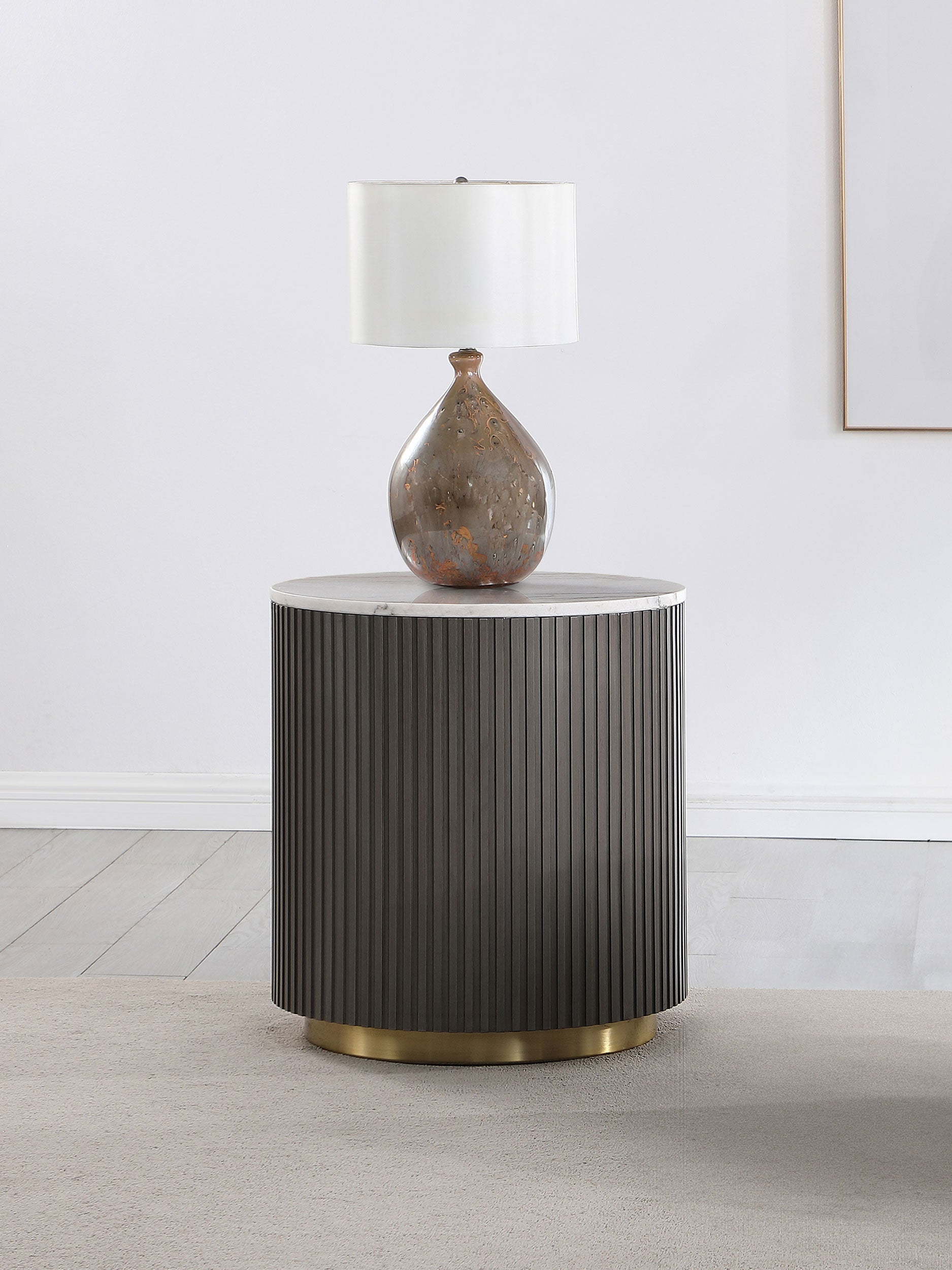 Jason Round White Marble Top Side End Table Charcoal — view 2