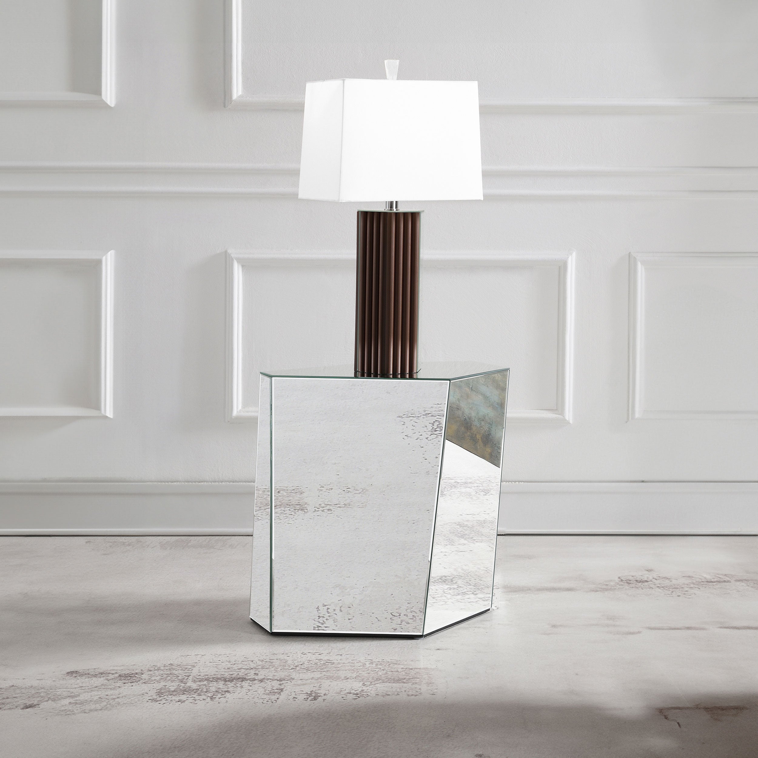 Capella Mirrored Abstract Geometric End Table Silver — view 2
