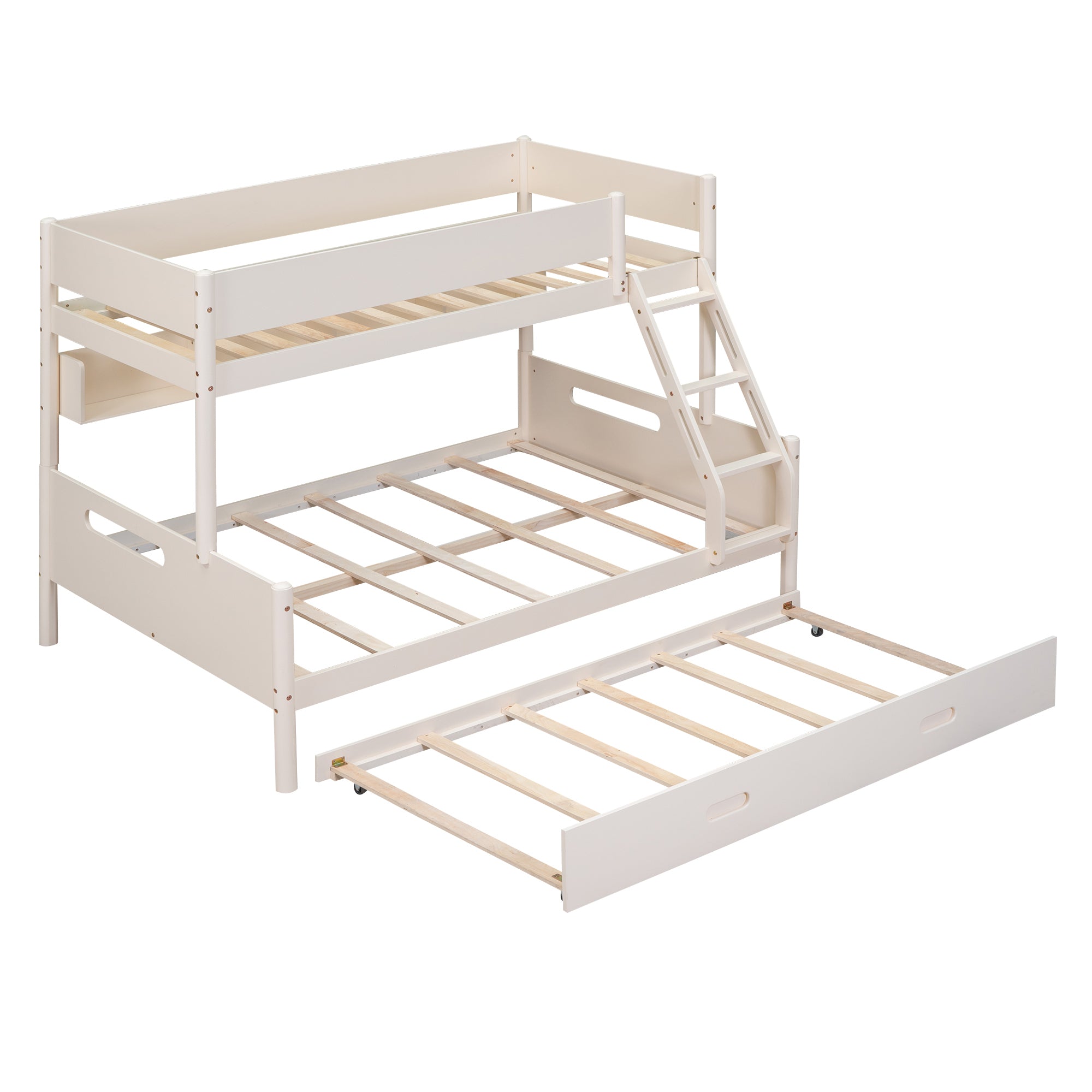 Wood Twin over Full Bunk Bed with Storage Shelves and Twin Size Trundle, Cream - Atlantic Fine Furniture Melbourne FL