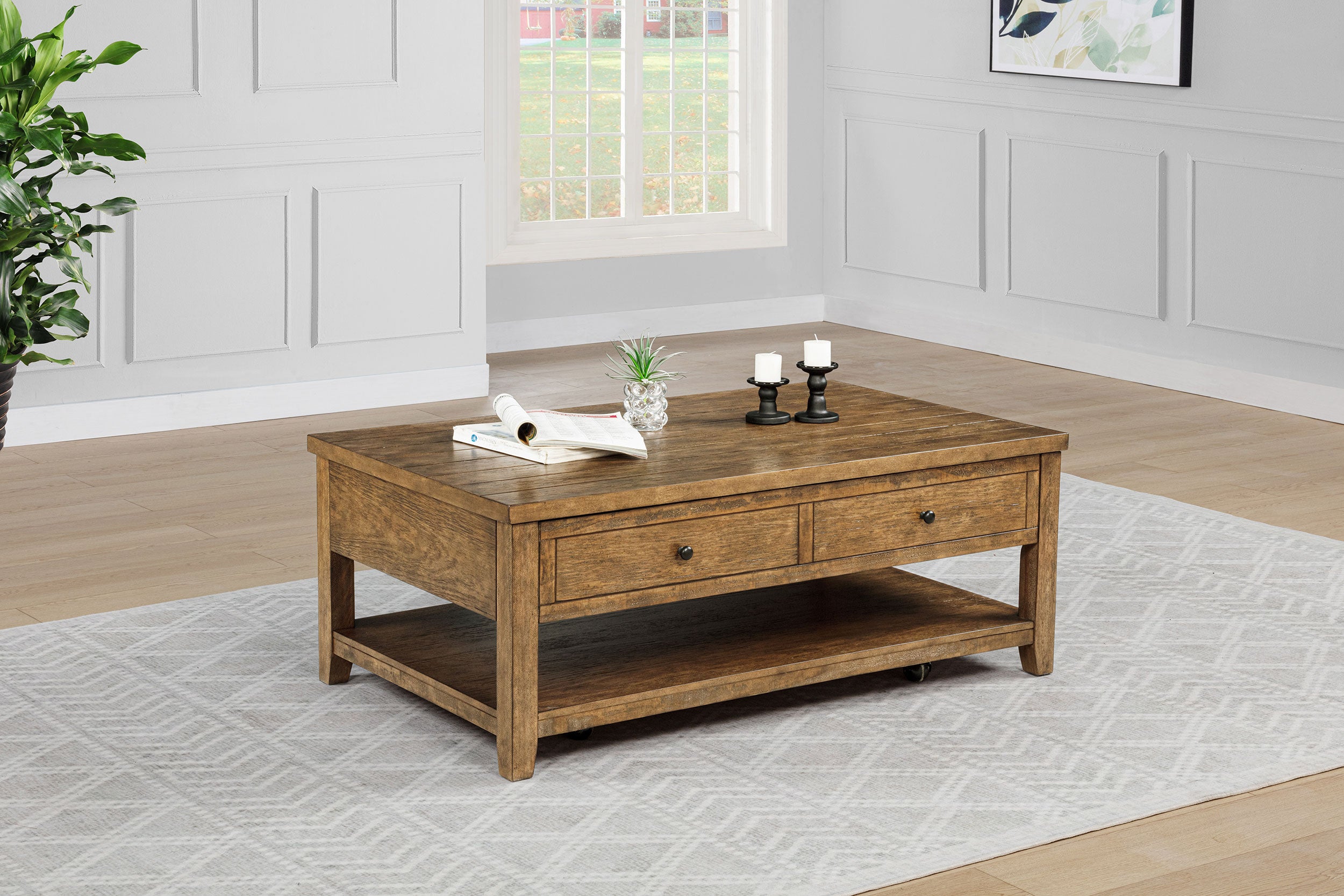 Payne 48-inch Mobile Lift Top Coffee Table Distressed Brown — view 2