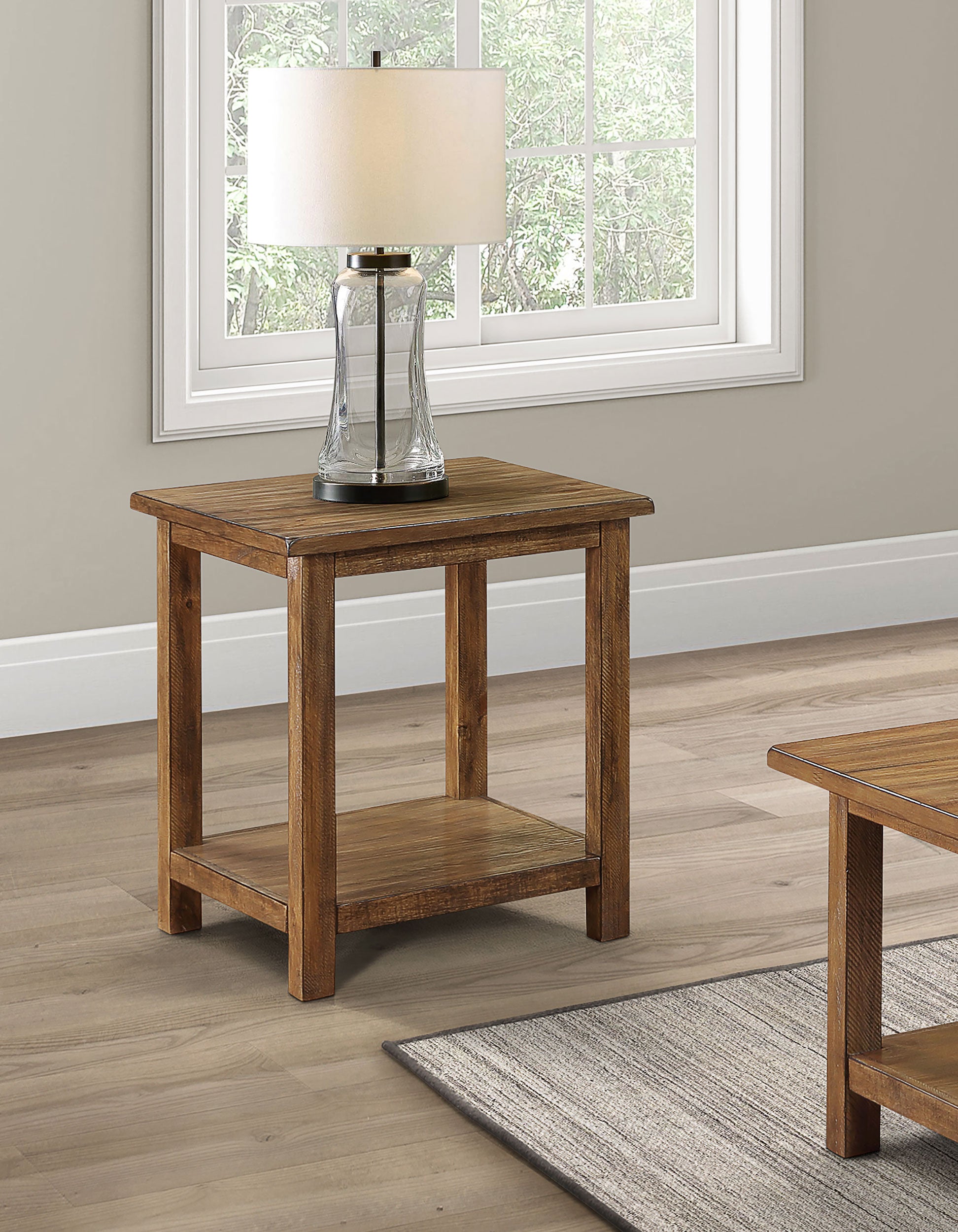 Payne Wood End Table with Shelf Distressed Brown — view 2