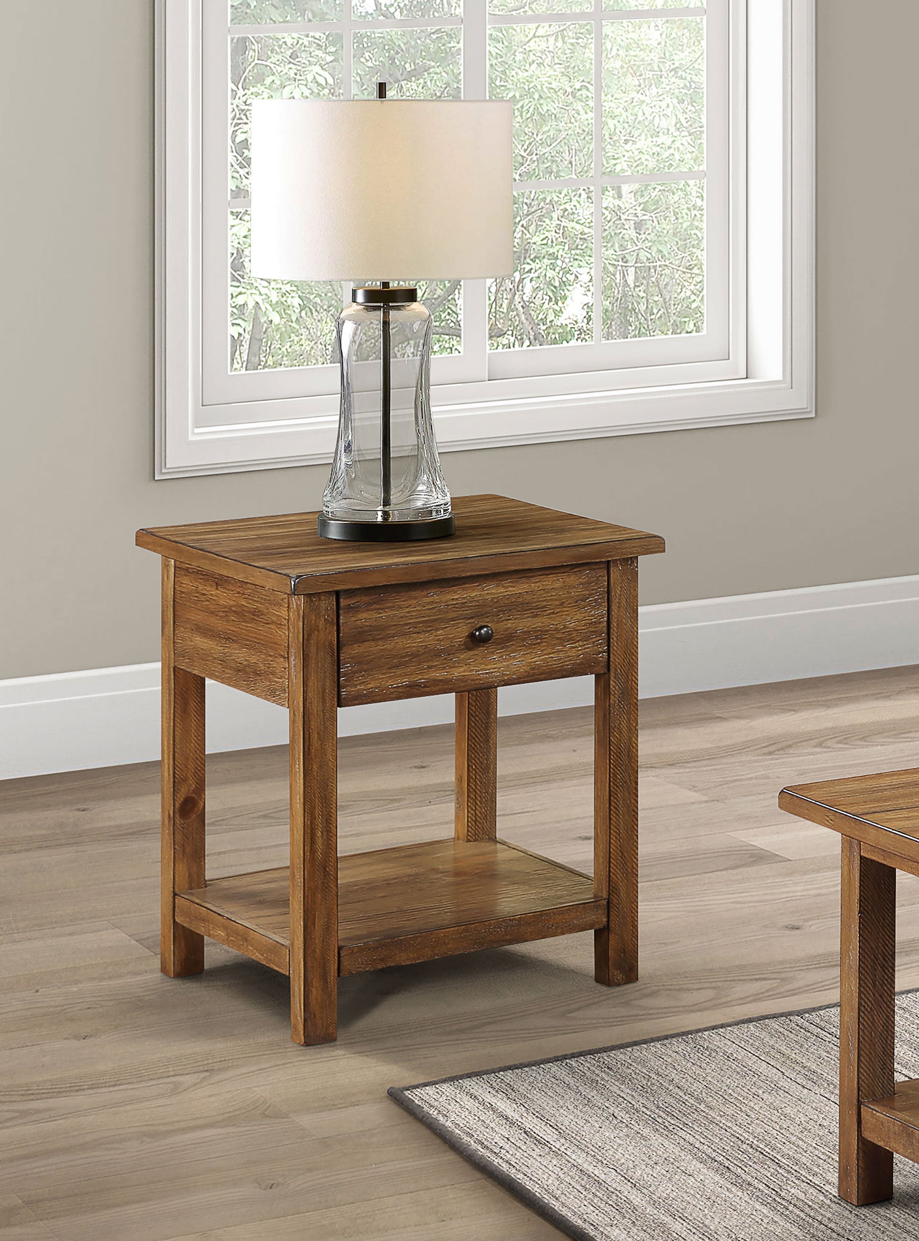 Payne 1-drawer Wood End Table with Shelf Distressed Brown — view 2