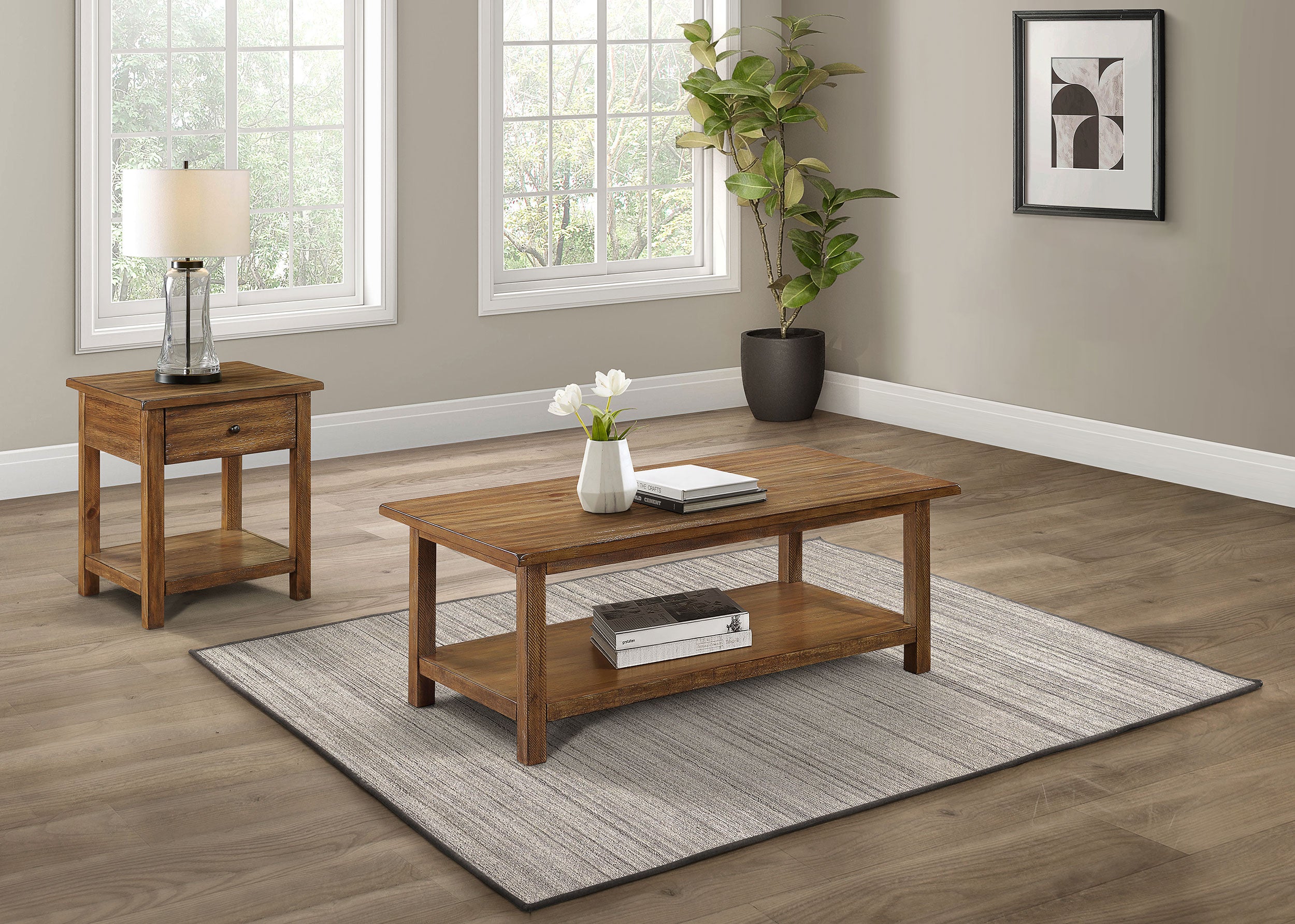 Payne 2-piece Coffee and 1-drawer End Table Set Brown — view 1