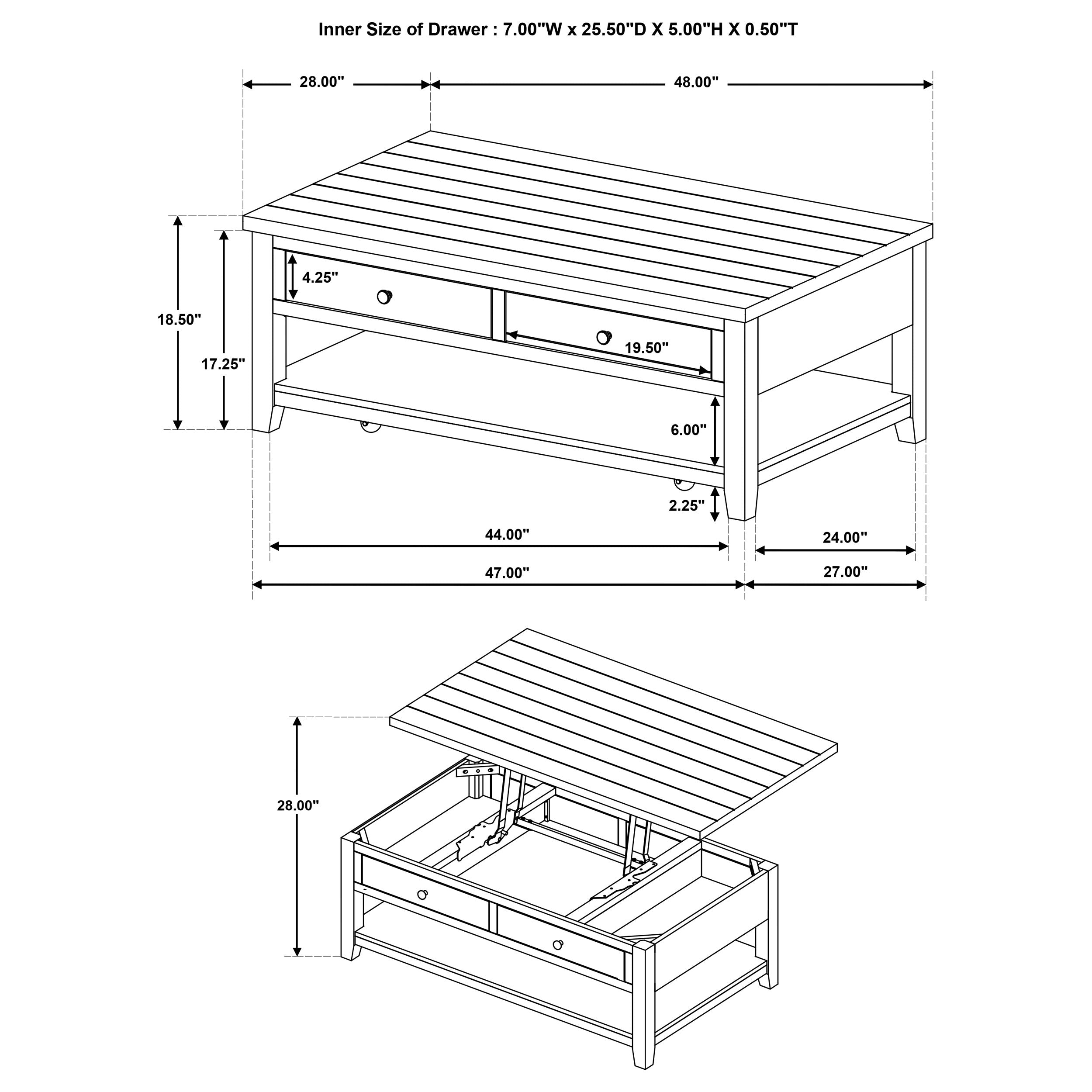 Payne 48-inch Mobile Lift Top Coffee Table Distressed White — view 11
