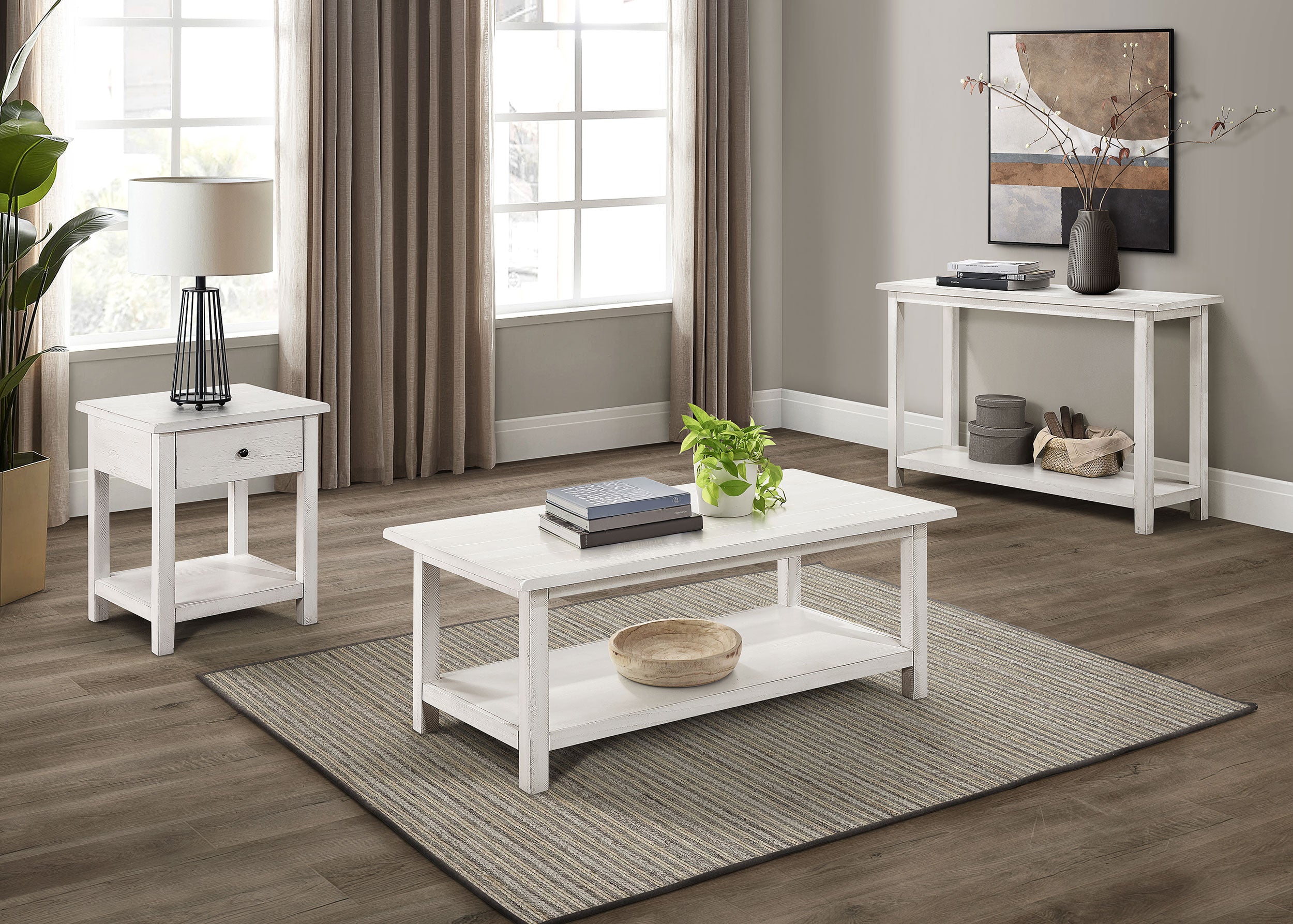 Payne 1-drawer Wood End Table with Shelf Distressed White — view 9