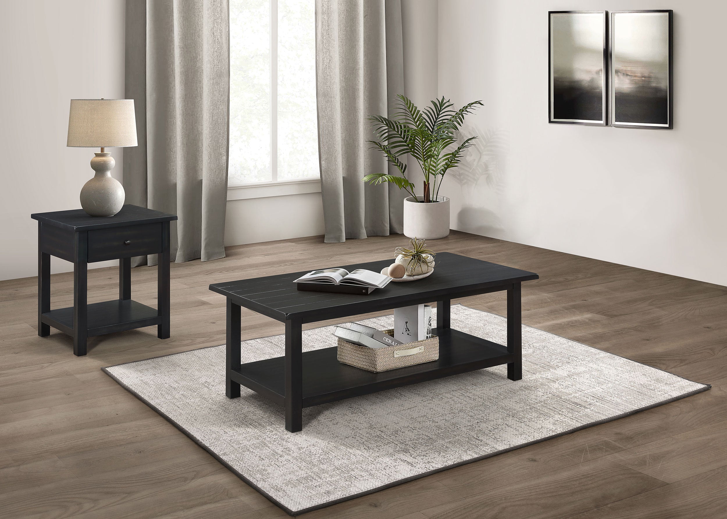 Payne 2-piece Coffee and 1-drawer End Table Set Java — view 1