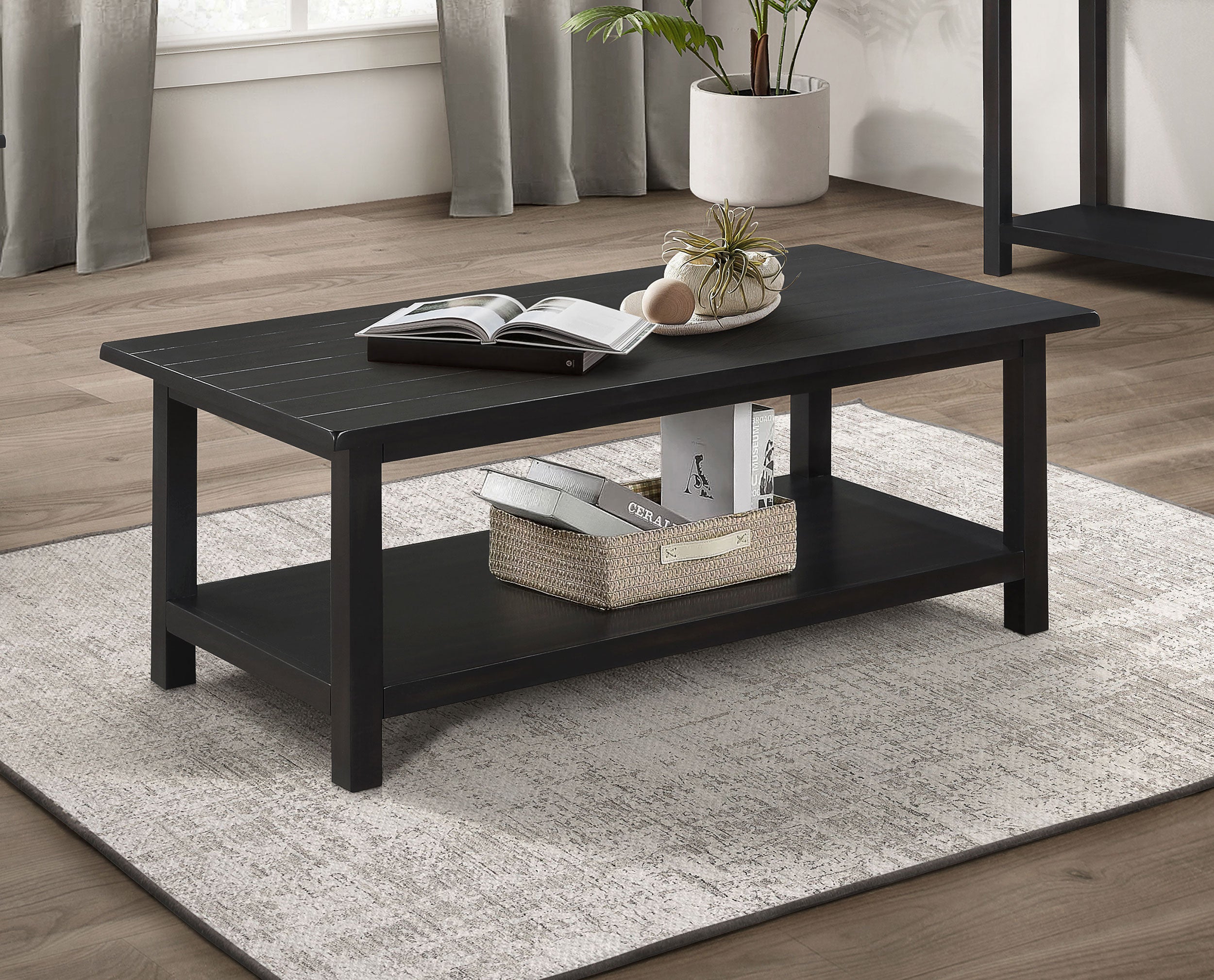 Payne Wood Coffee Table with Shelf Distressed Java — view 2