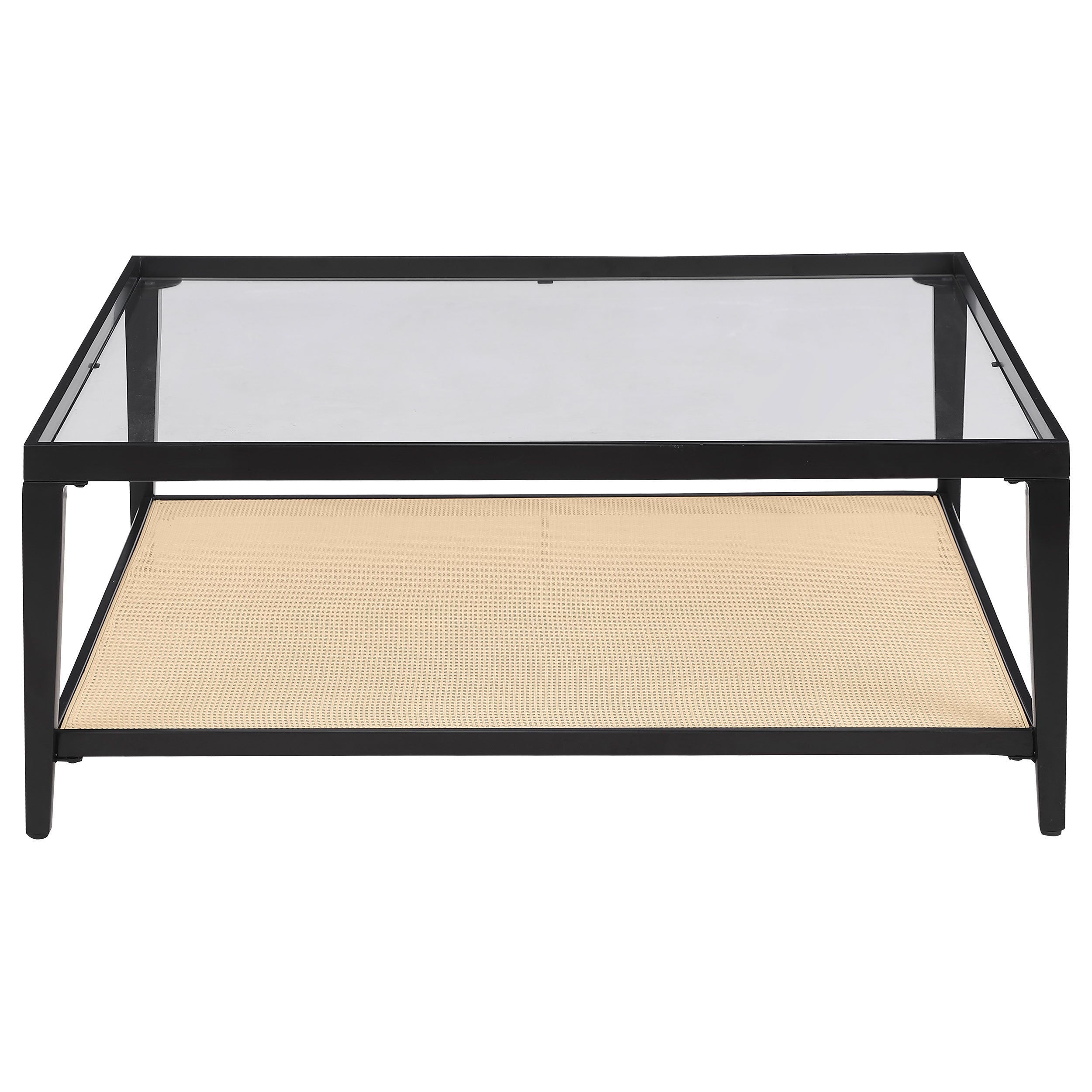 Amherst Glass Top Metal with Cane Shelf Coffee Table Black — view 3